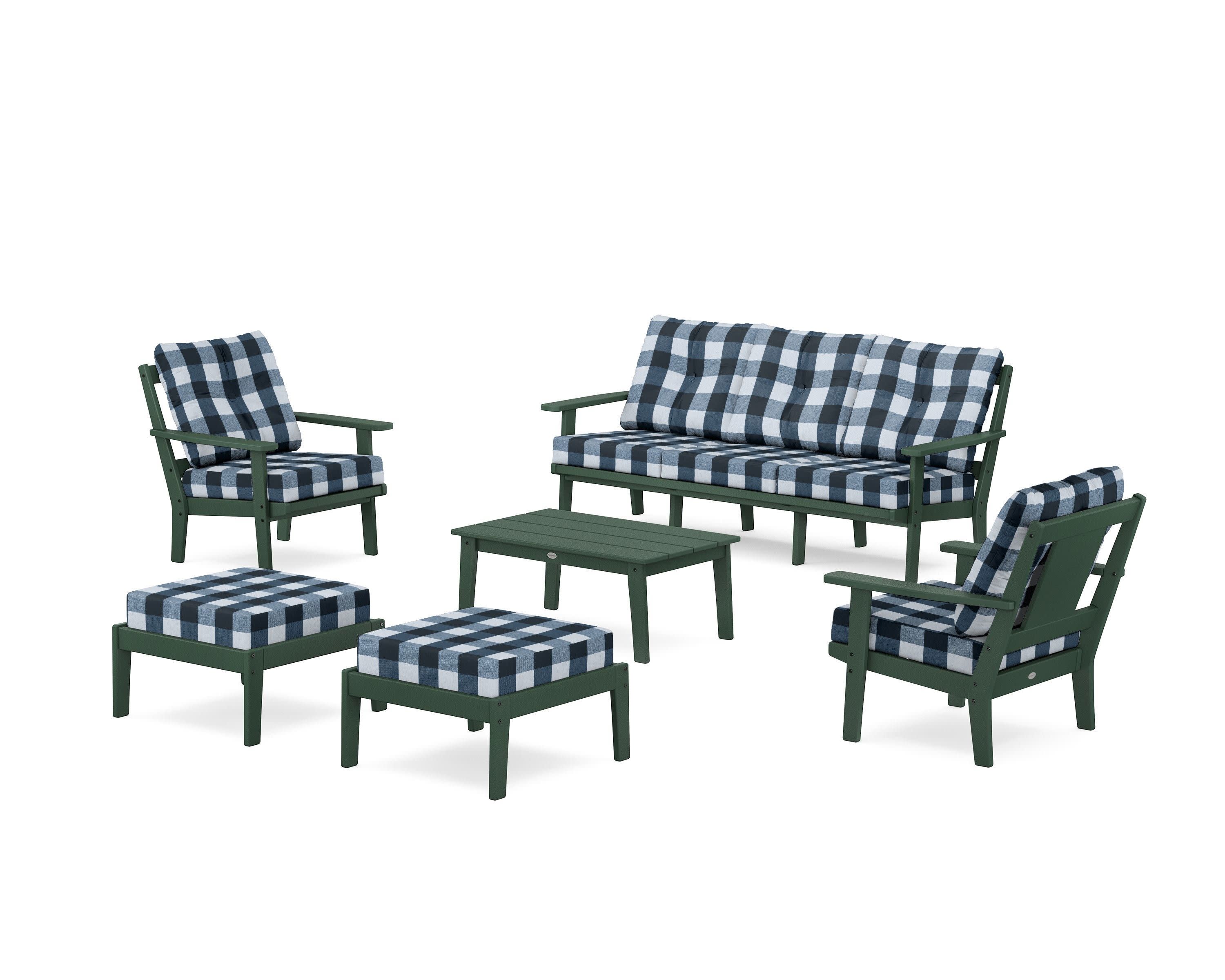 Prairie 6-Piece Lounge Sofa Set in Green / Buffalo Plaid Marine Indigo