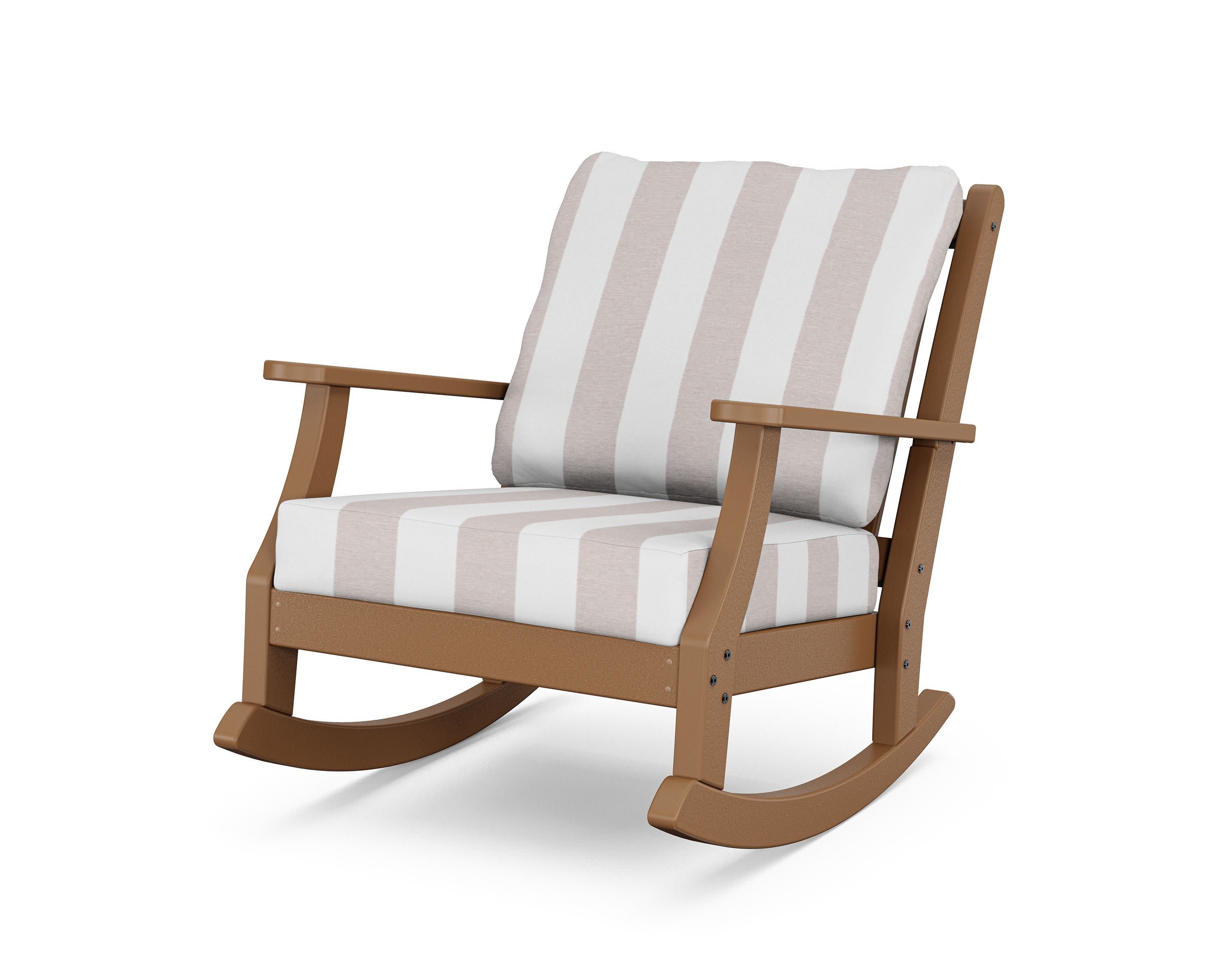 Wovendale Deep Seating Rocking Chair in Teak / Cabana Stripe Dune Burlap