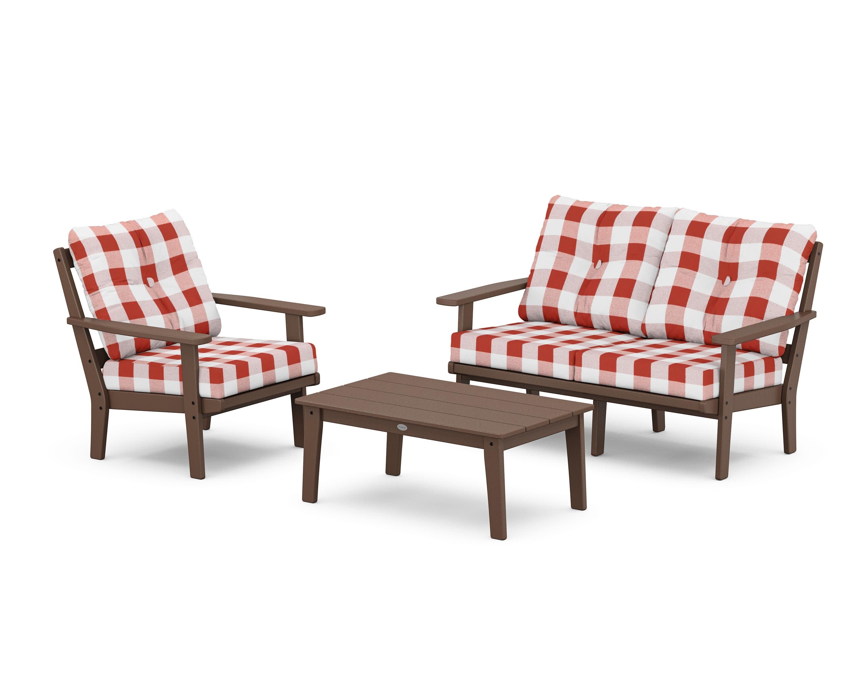 Prairie 3-Piece Deep Seating Set with Loveseat in Mahogany / Buffalo Plaid Crimson