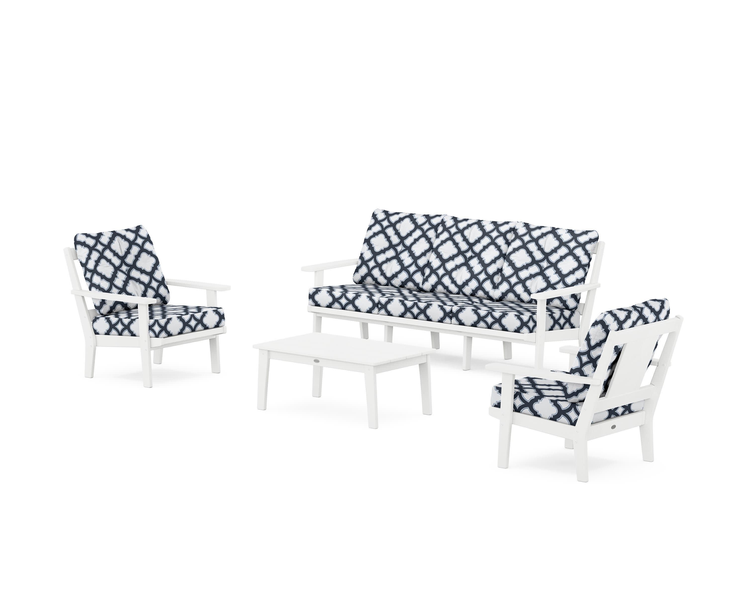 Prairie 4-Piece Deep Seating Set with Sofa in White / Trellis Marine Indigo