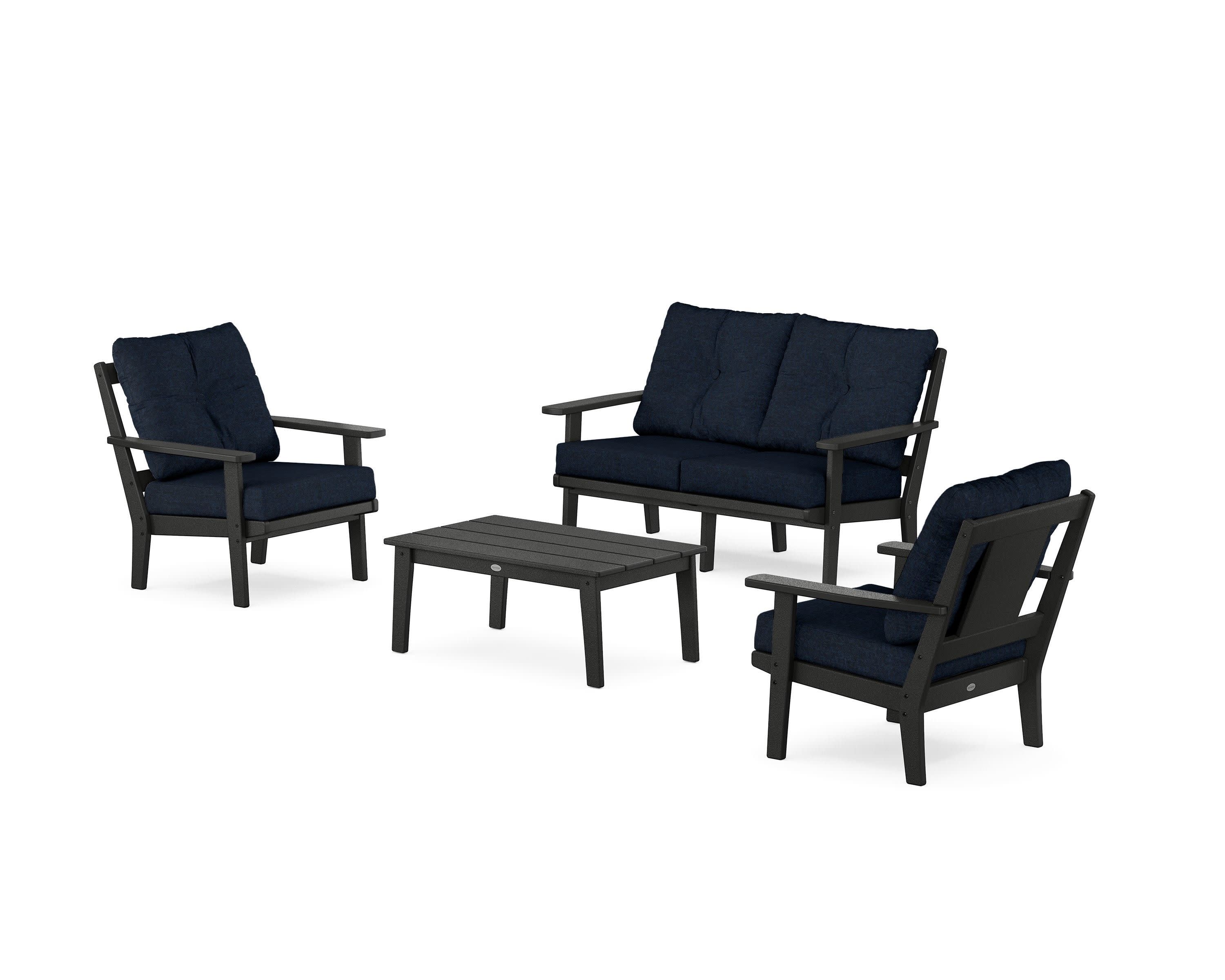 Prairie 4-Piece Deep Seating Set with Loveseat in Black / Marine Indigo