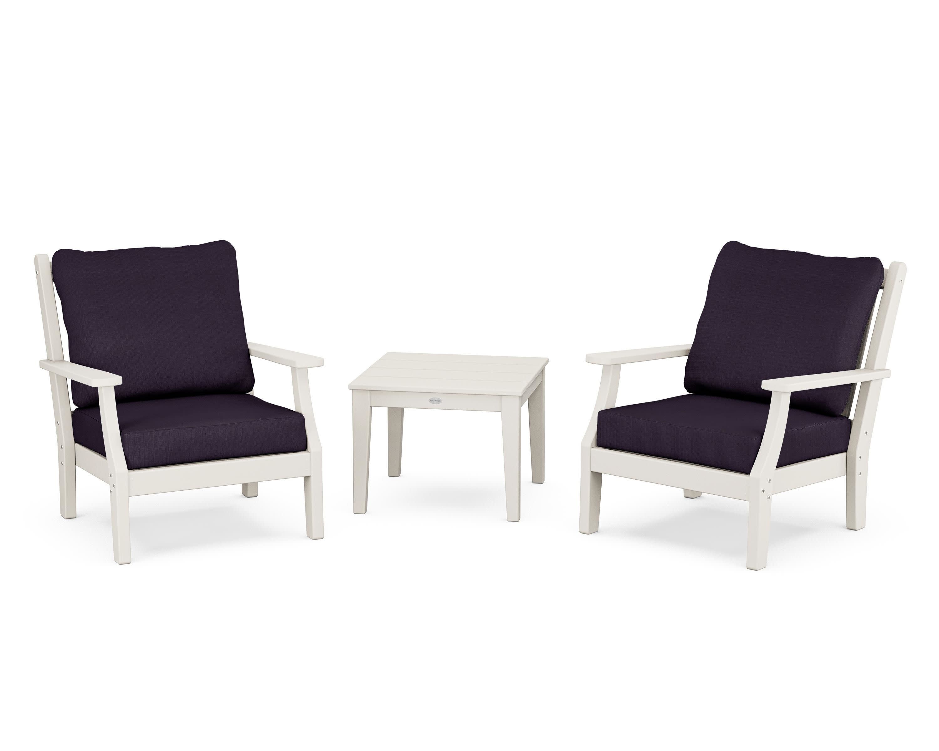 Wovendale 3-Piece Deep Seating Set in Sand / Navy Linen