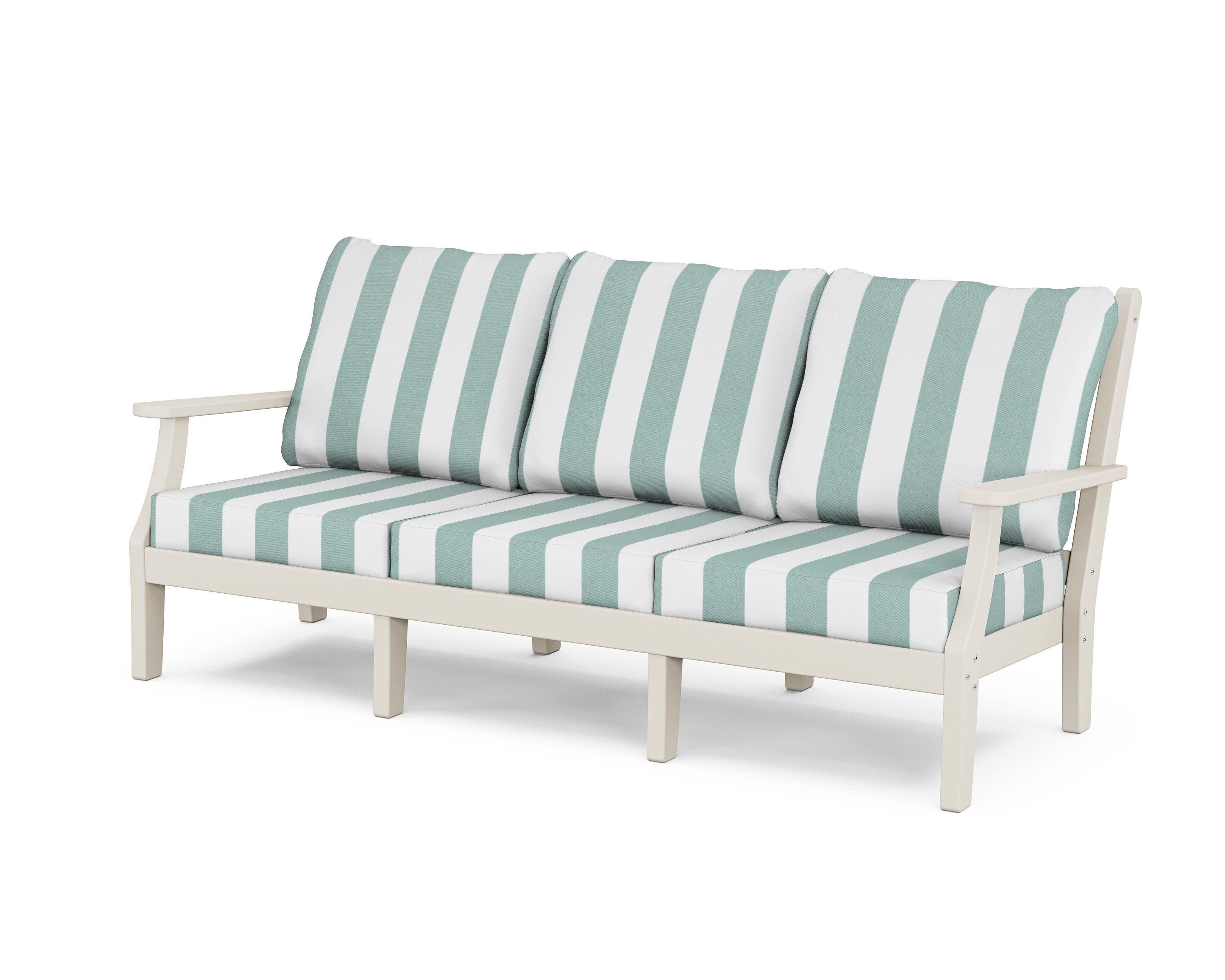 Wovendale Deep Seating Sofa in Sand / Cabana Stripe Glacier Spa