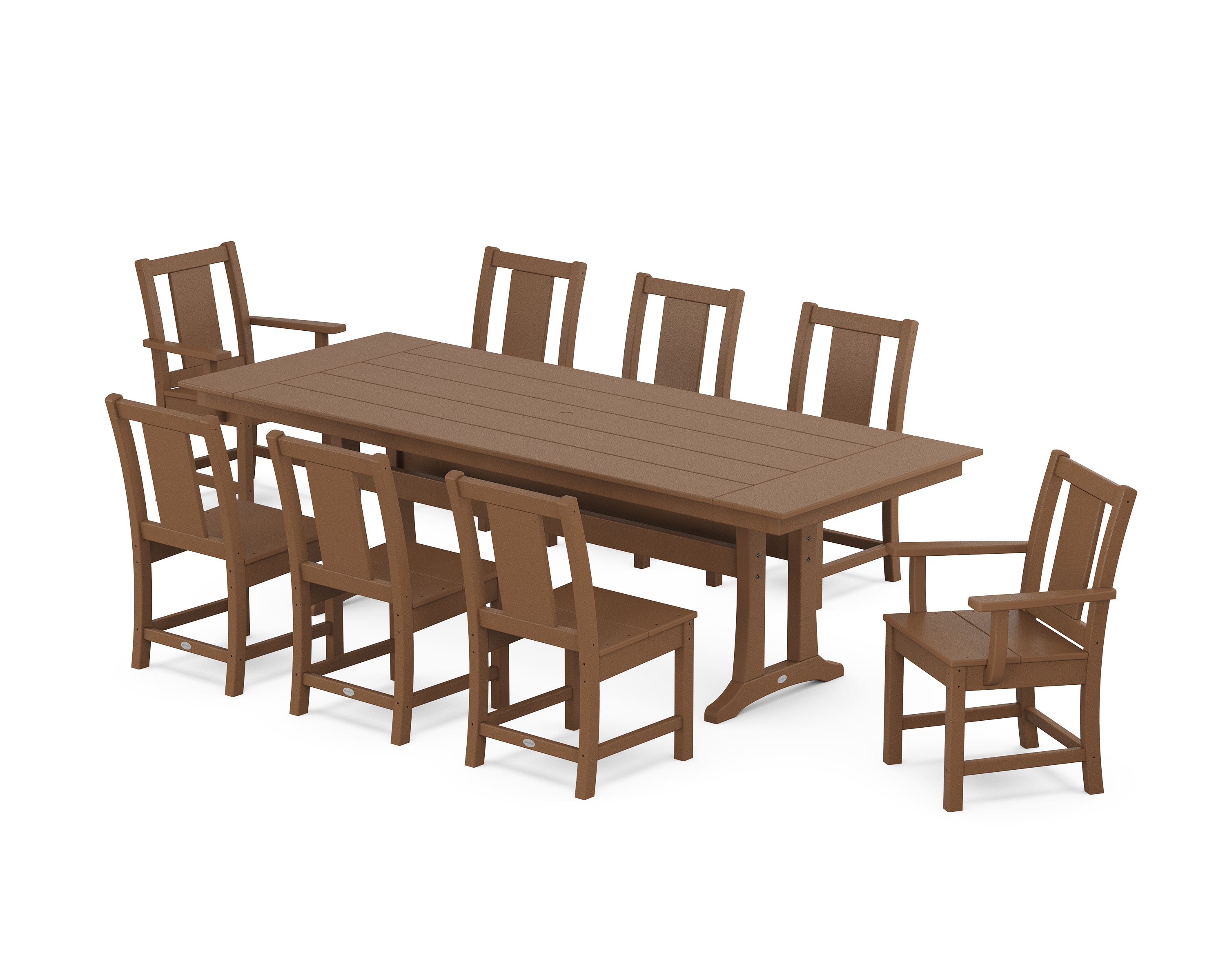 Prairie 9-Piece Farmhouse Dining Set with Trestle Legs in Teak