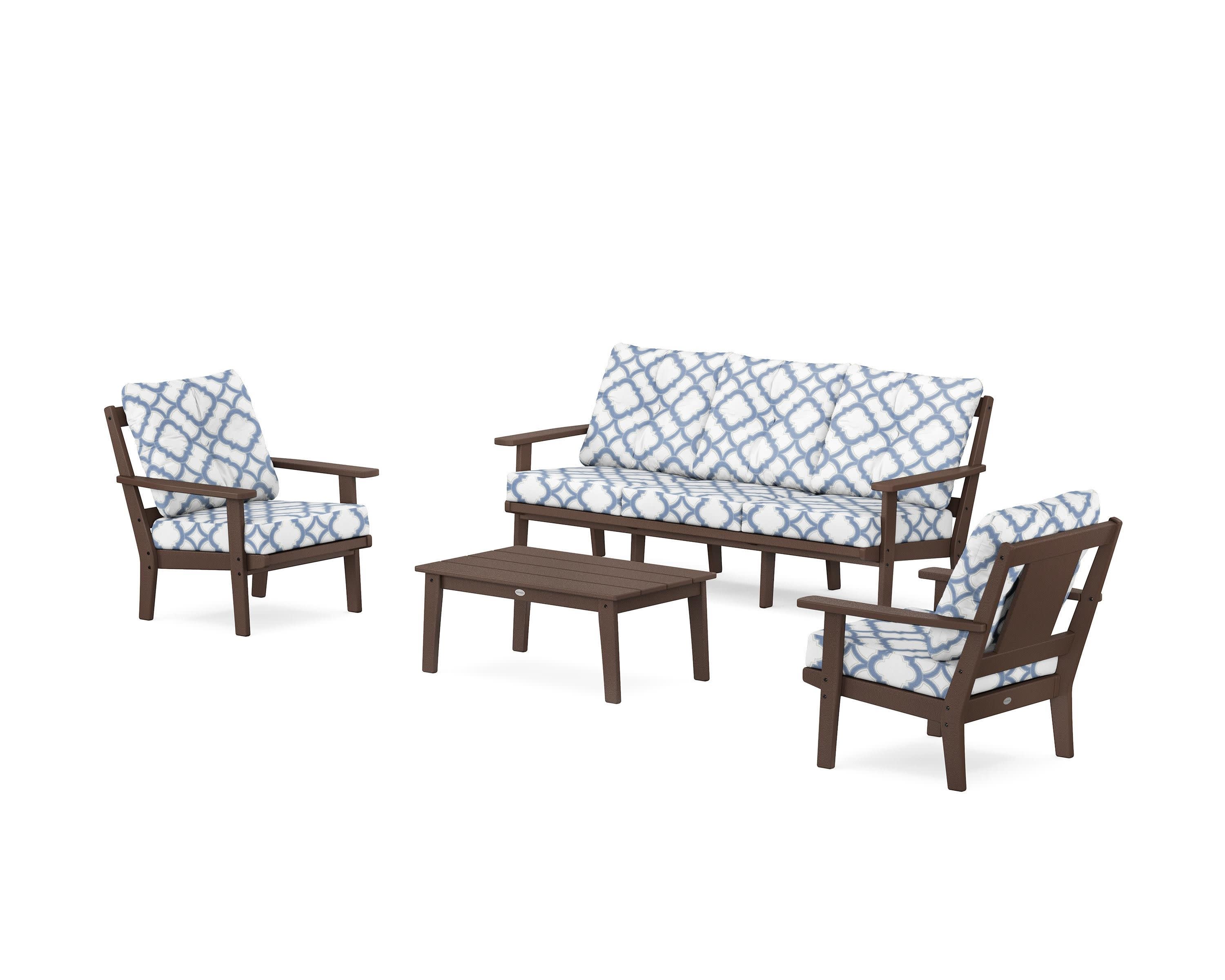 Prairie 4-Piece Deep Seating Set with Sofa in Mahogany / Trellis Sky Blue