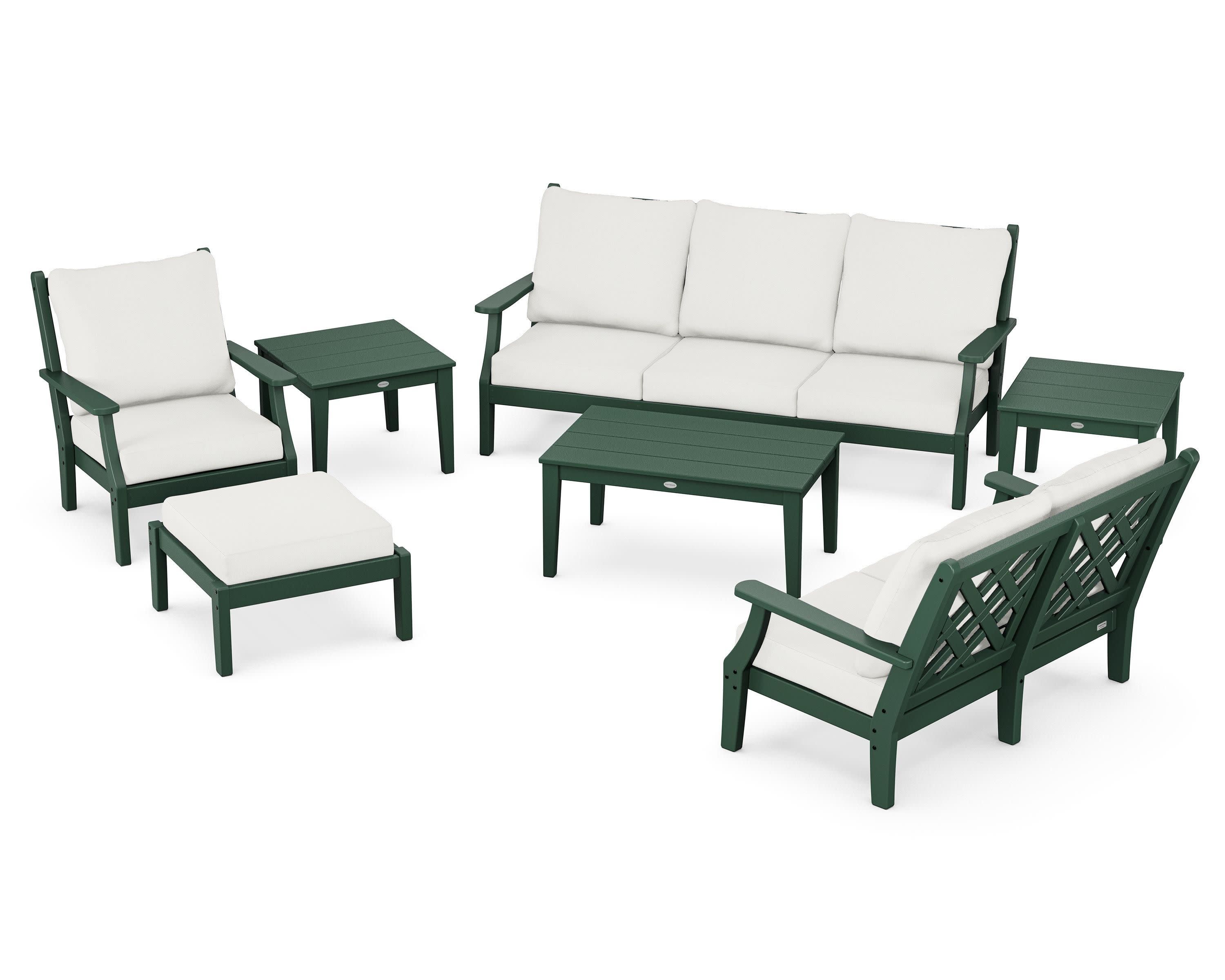 Wovendale 7-Piece Deep Seating Set in Green / Natural Linen