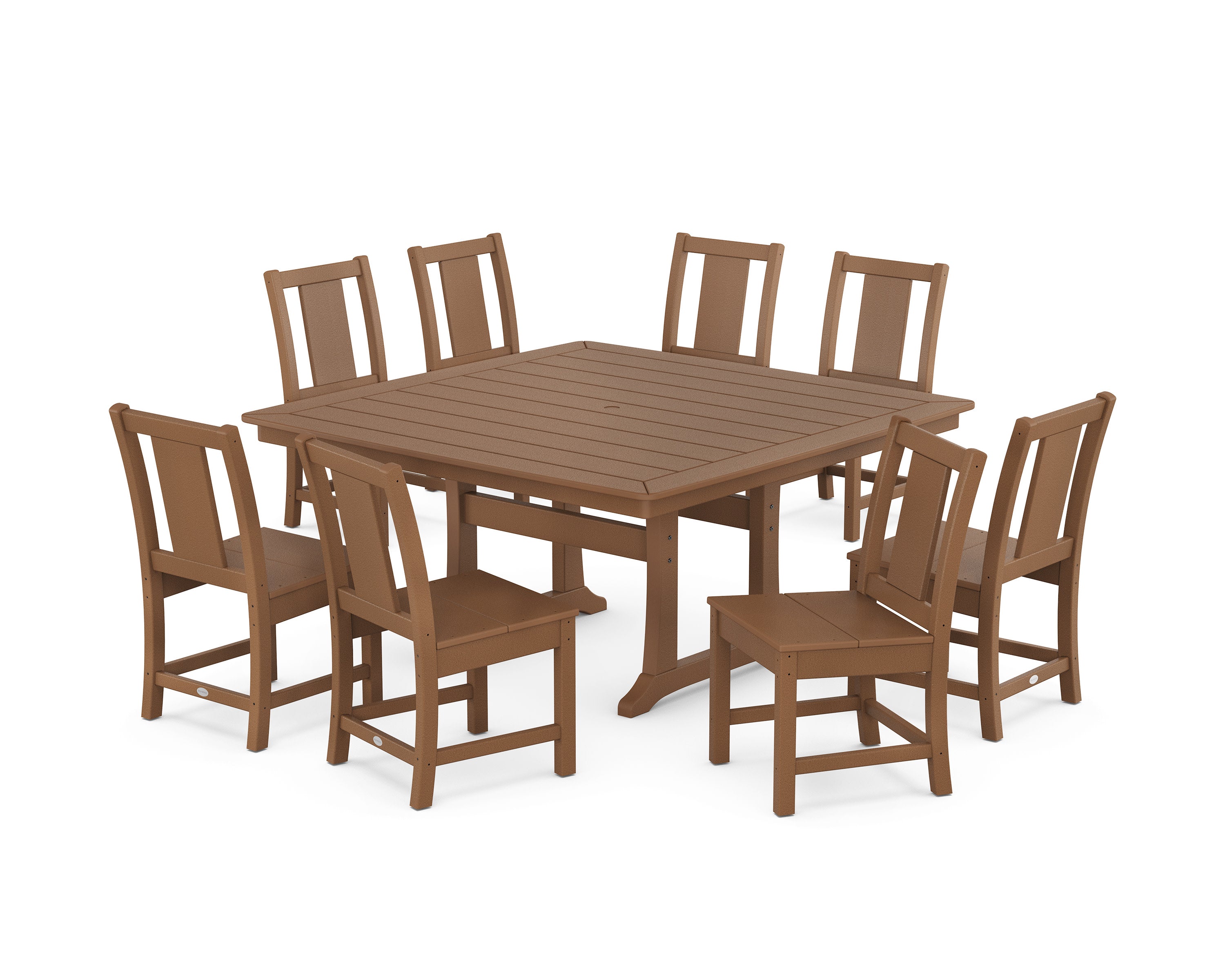Prairie Side Chair 9-Piece Square Dining Set with Trestle Legs in Teak