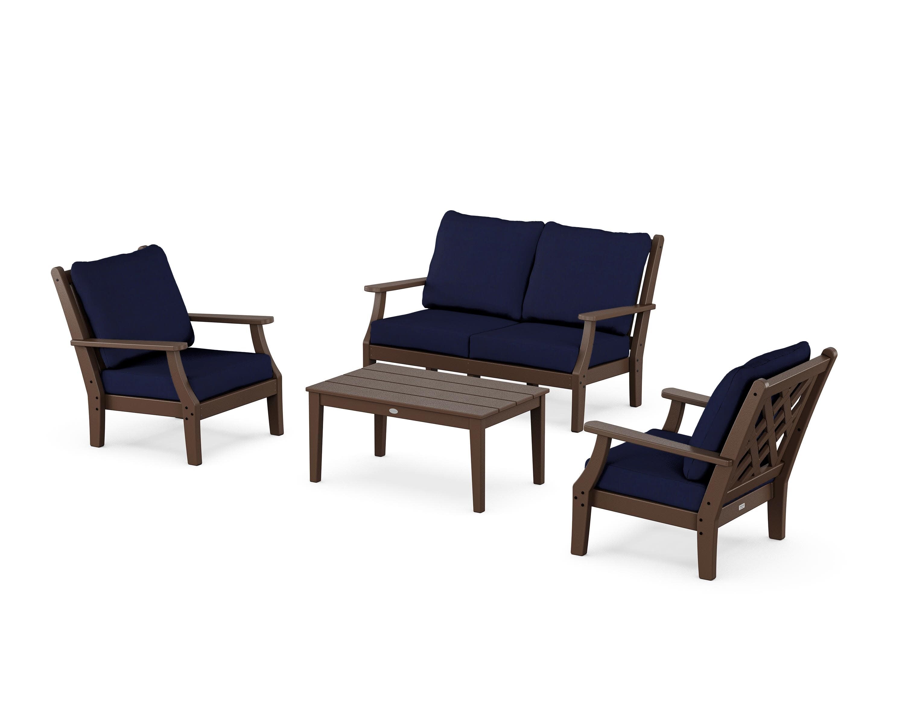 Wovendale 4-Piece Deep Seating Set with Loveseat in Mahogany / Navy