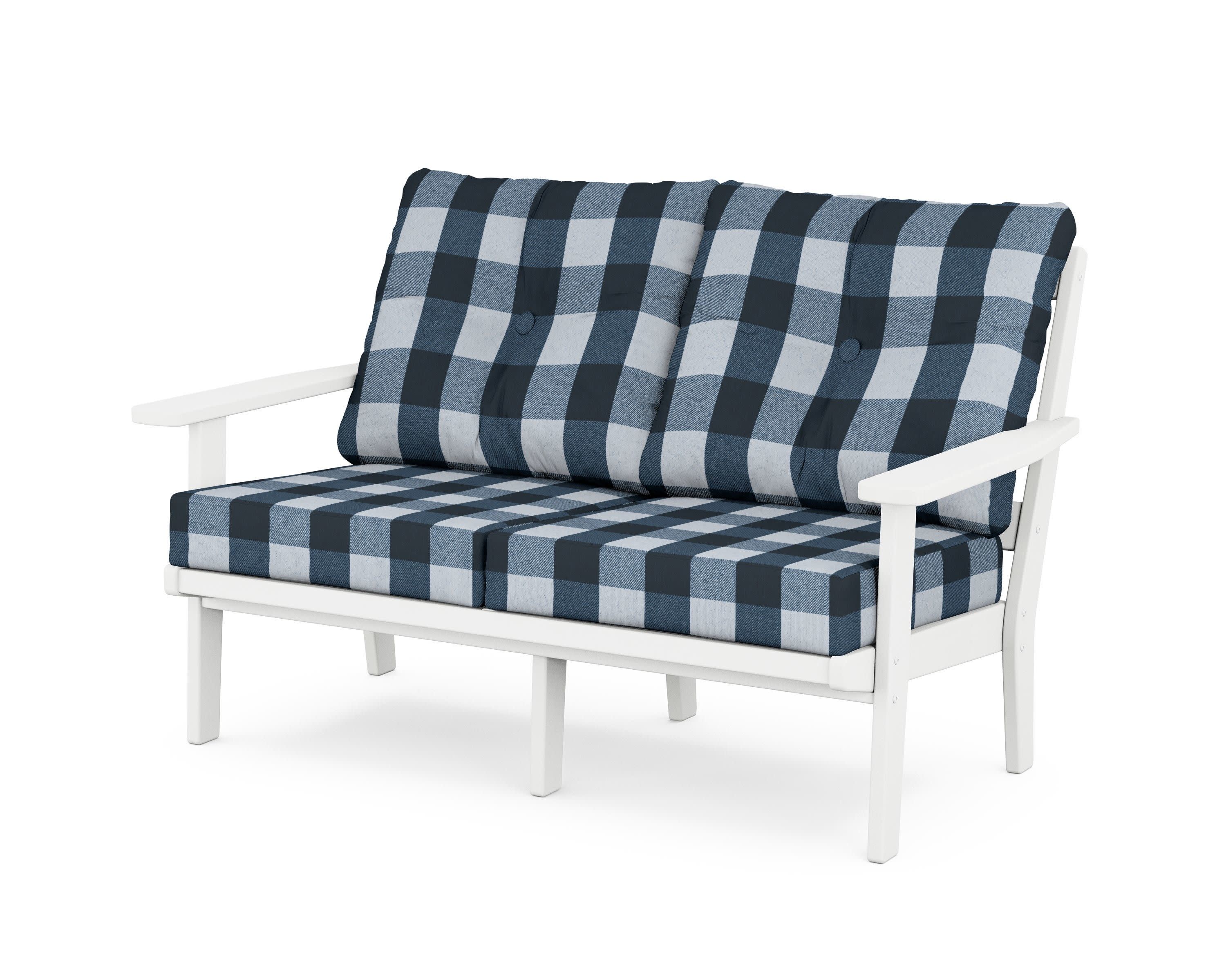 Prairie Deep SeatingLoveseat in White / Buffalo Plaid Marine Indigo