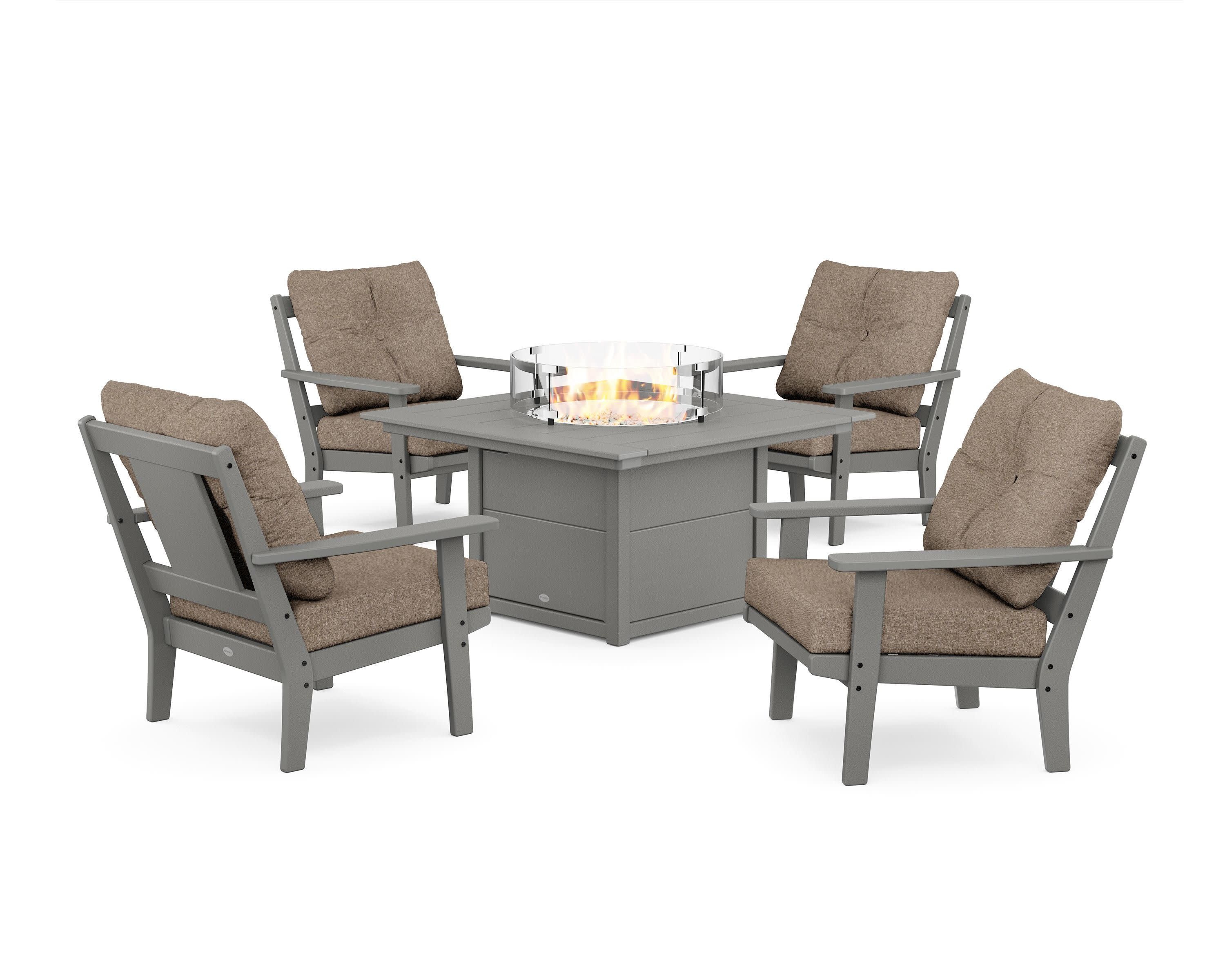 Prairie 5-Piece Deep Seating Set with Fire Pit Table in Slate Grey / Spiced Burlap