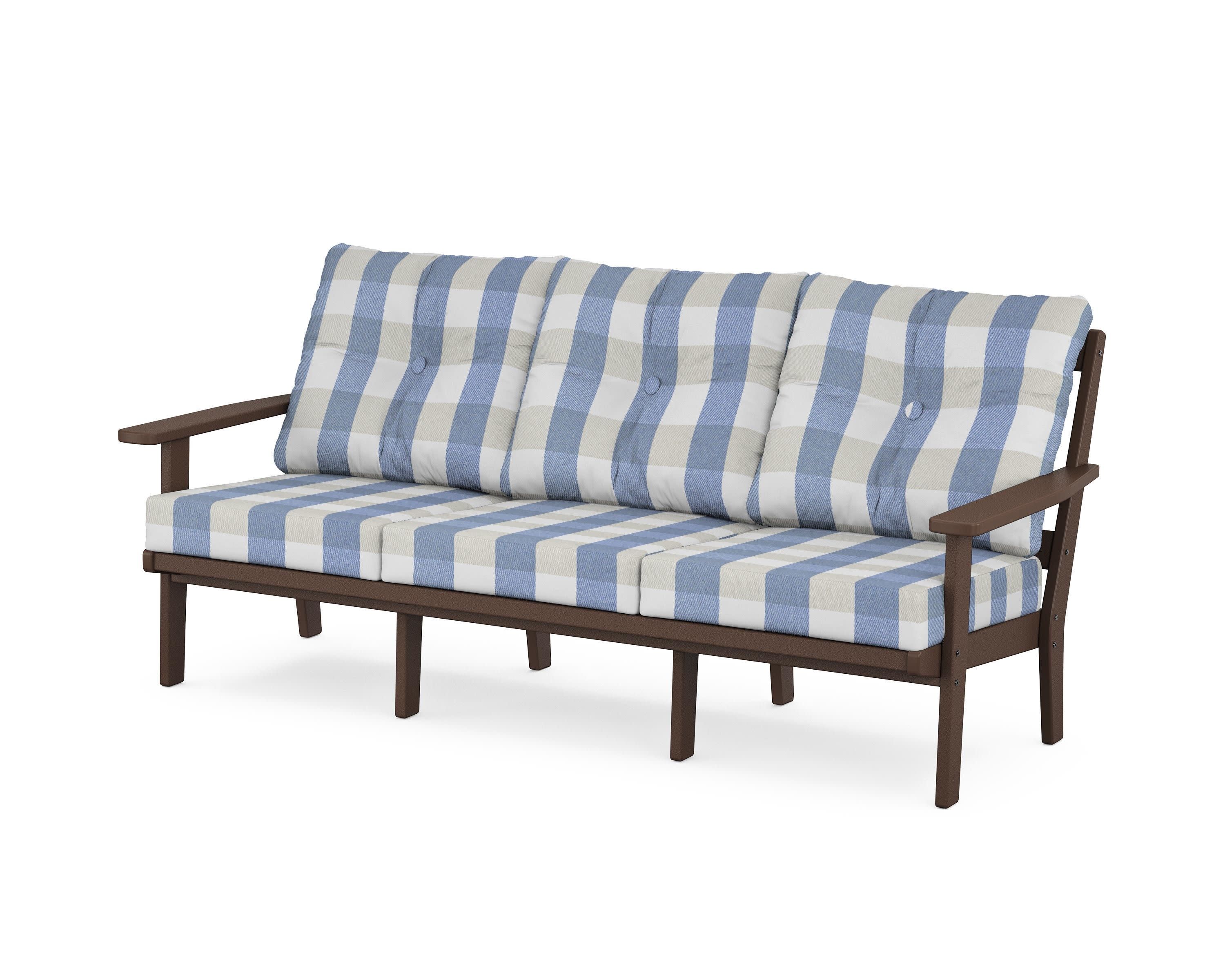 PrairieDeep Seating Sofa in Mahogany / Buffalo Plaid Sky Blue