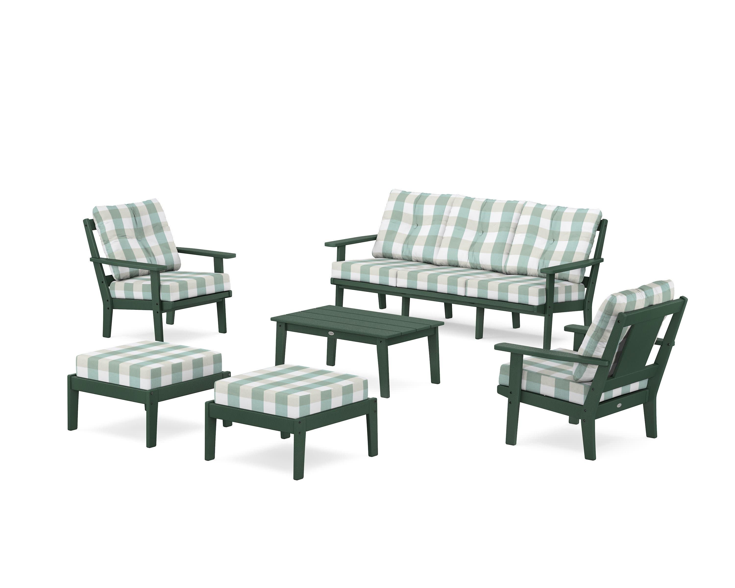 Prairie 6-Piece Lounge Sofa Set in Green / Buffalo Plaid Glacier Spa