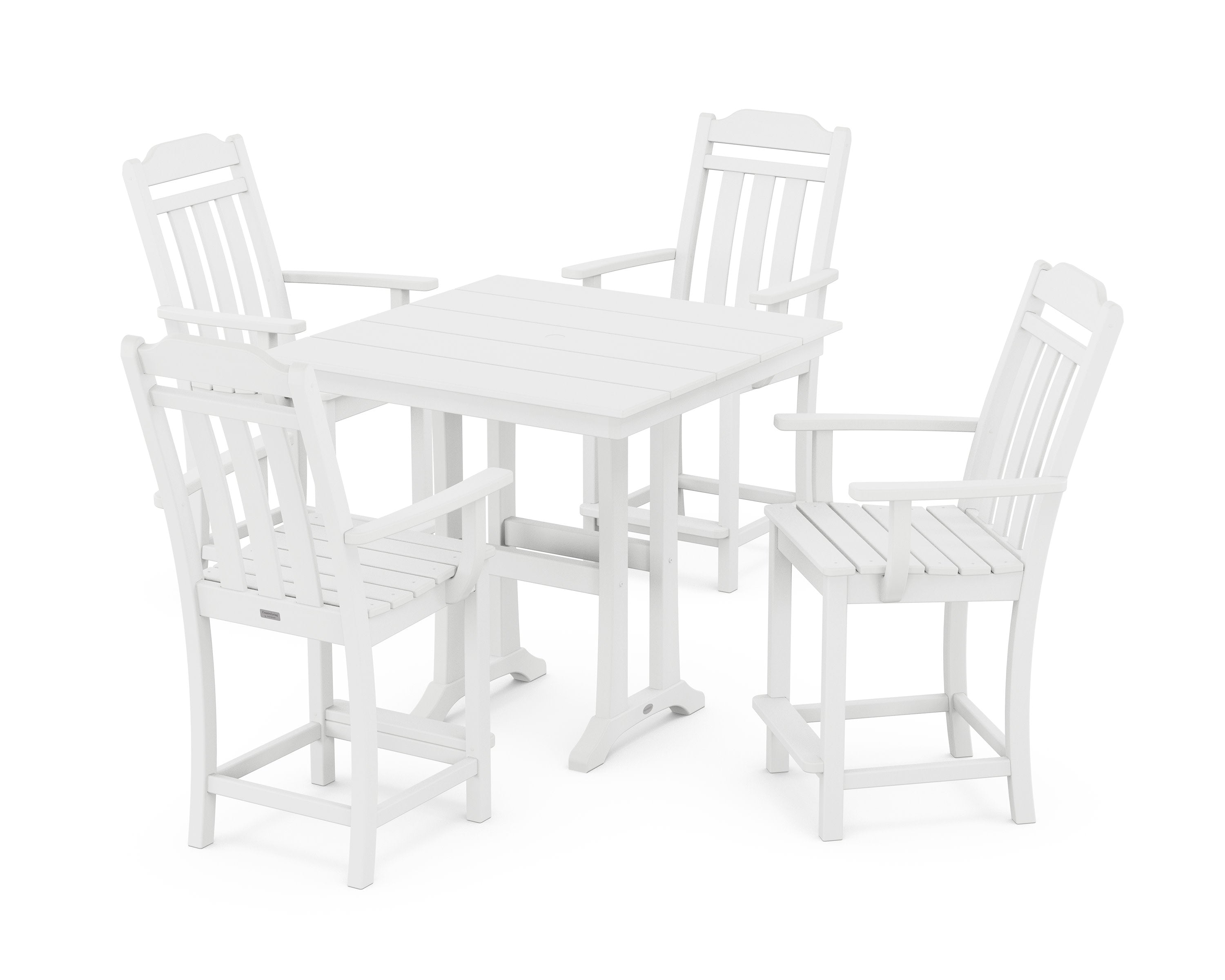 Cottage 5-Piece Farmhouse Counter Set with Trestle Legs in White