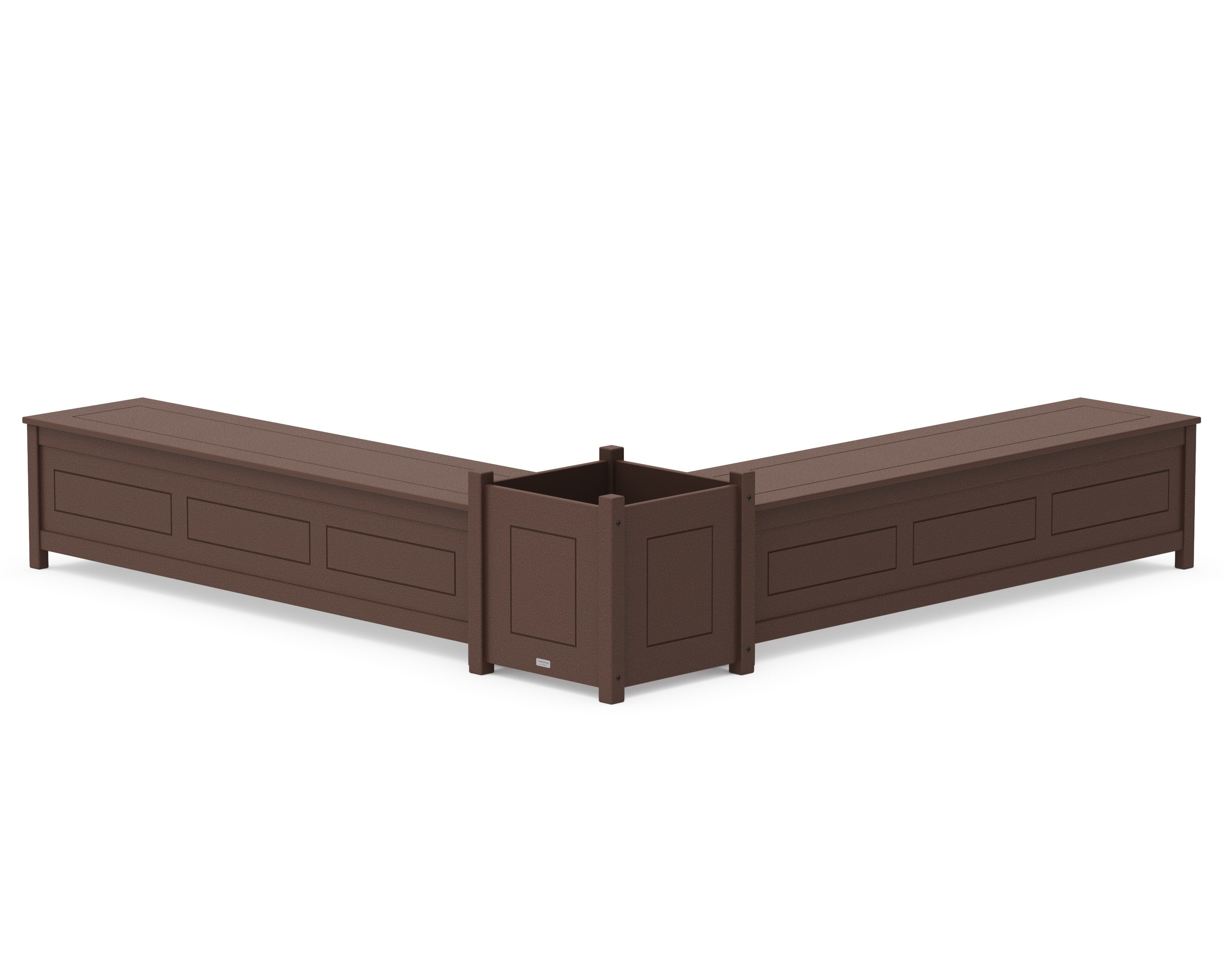 72" Country Living L- Shaped Planter Storage Bench Set- Large in Mahogany