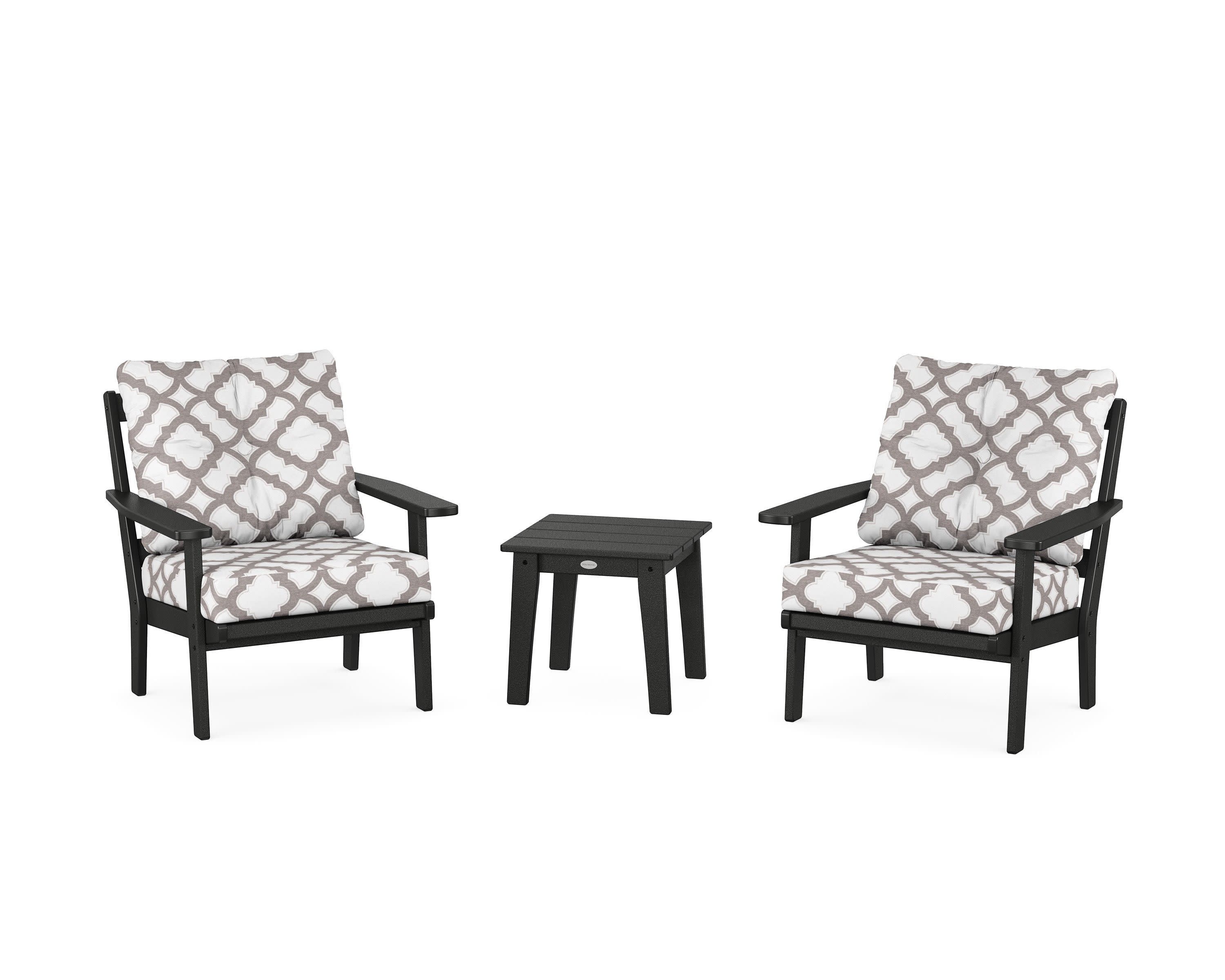 Prairie 3-Piece Deep Seating Set in Black / Trellis Grey Mist