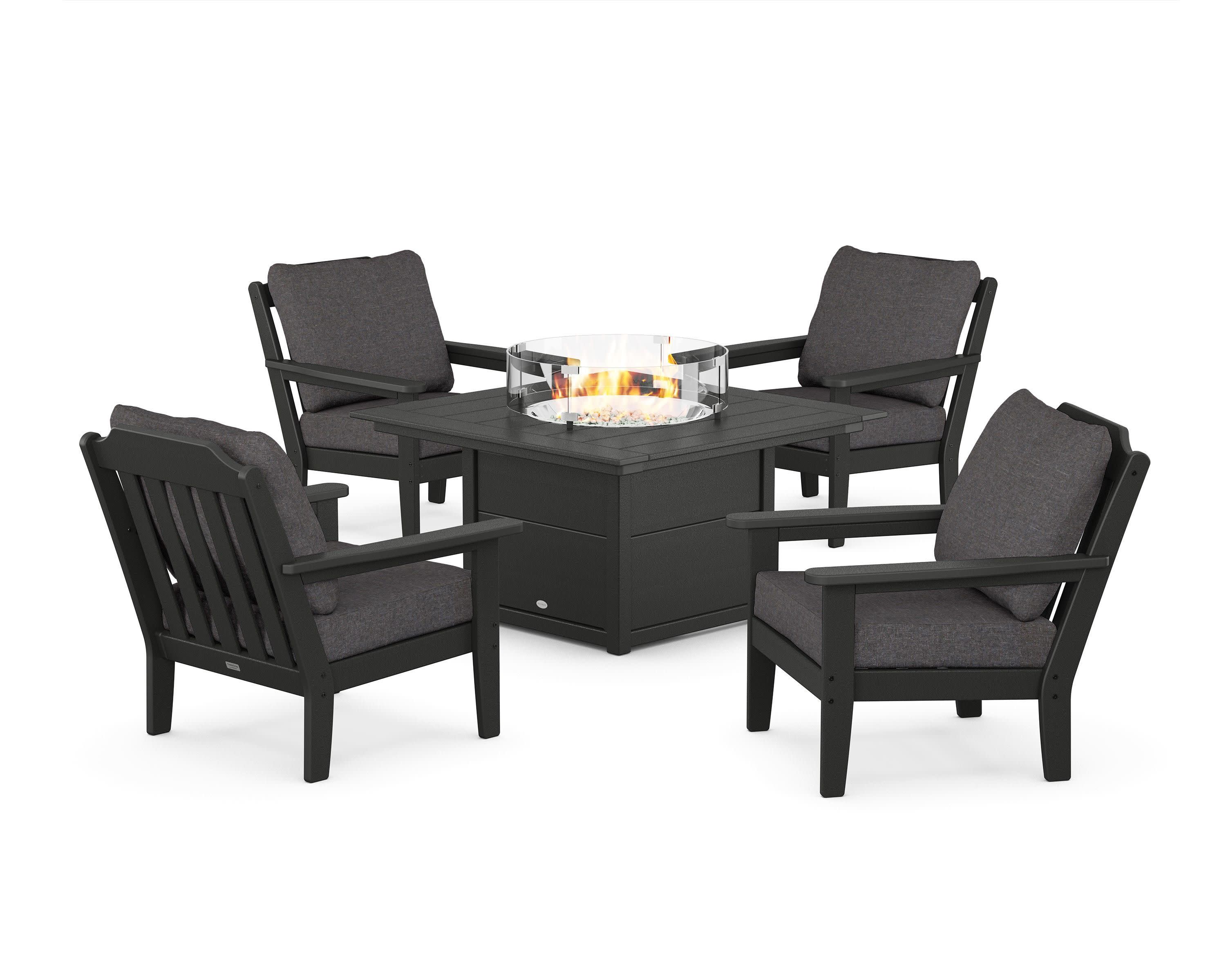 Cottage 5-Piece Deep Seating Set with Fire Pit Table in Black / Ash Charcoal
