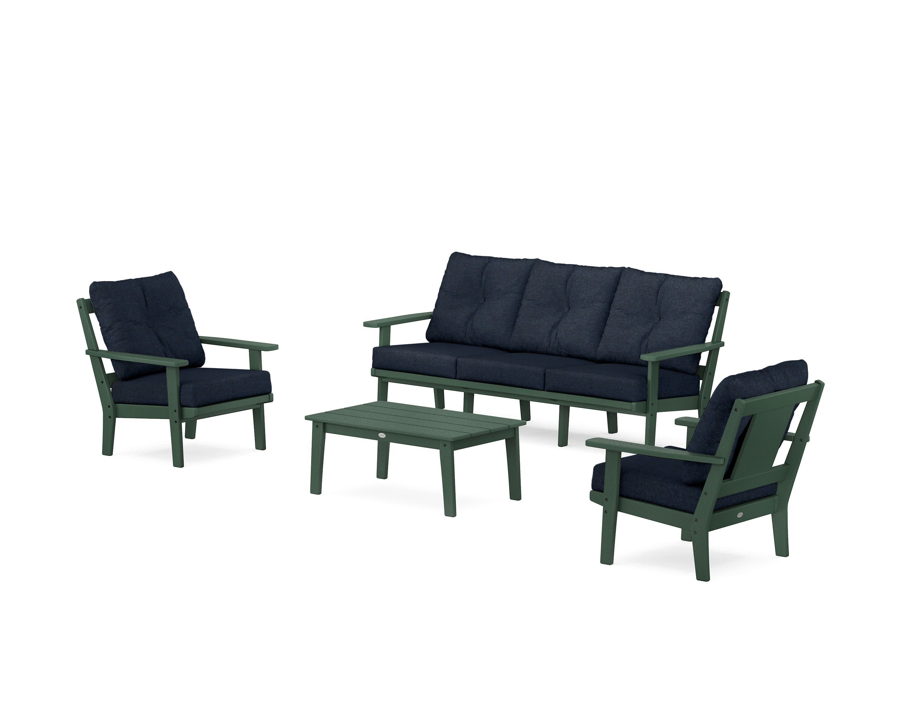 Prairie 4-Piece Deep Seating Set with Sofa in Green / Marine Indigo