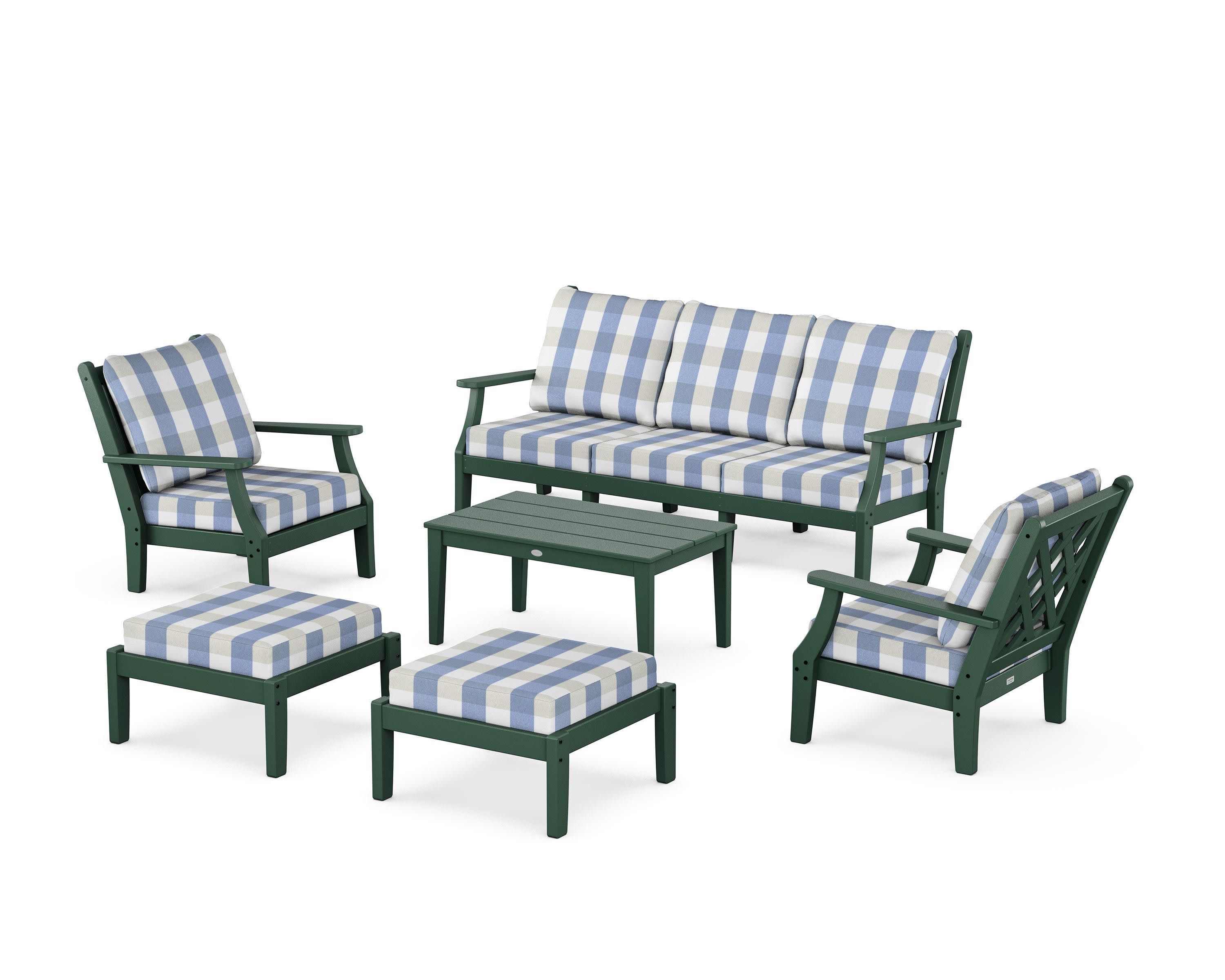 Wovendale 6-Piece Lounge Sofa Set in Green / Buffalo Plaid Sky Blue