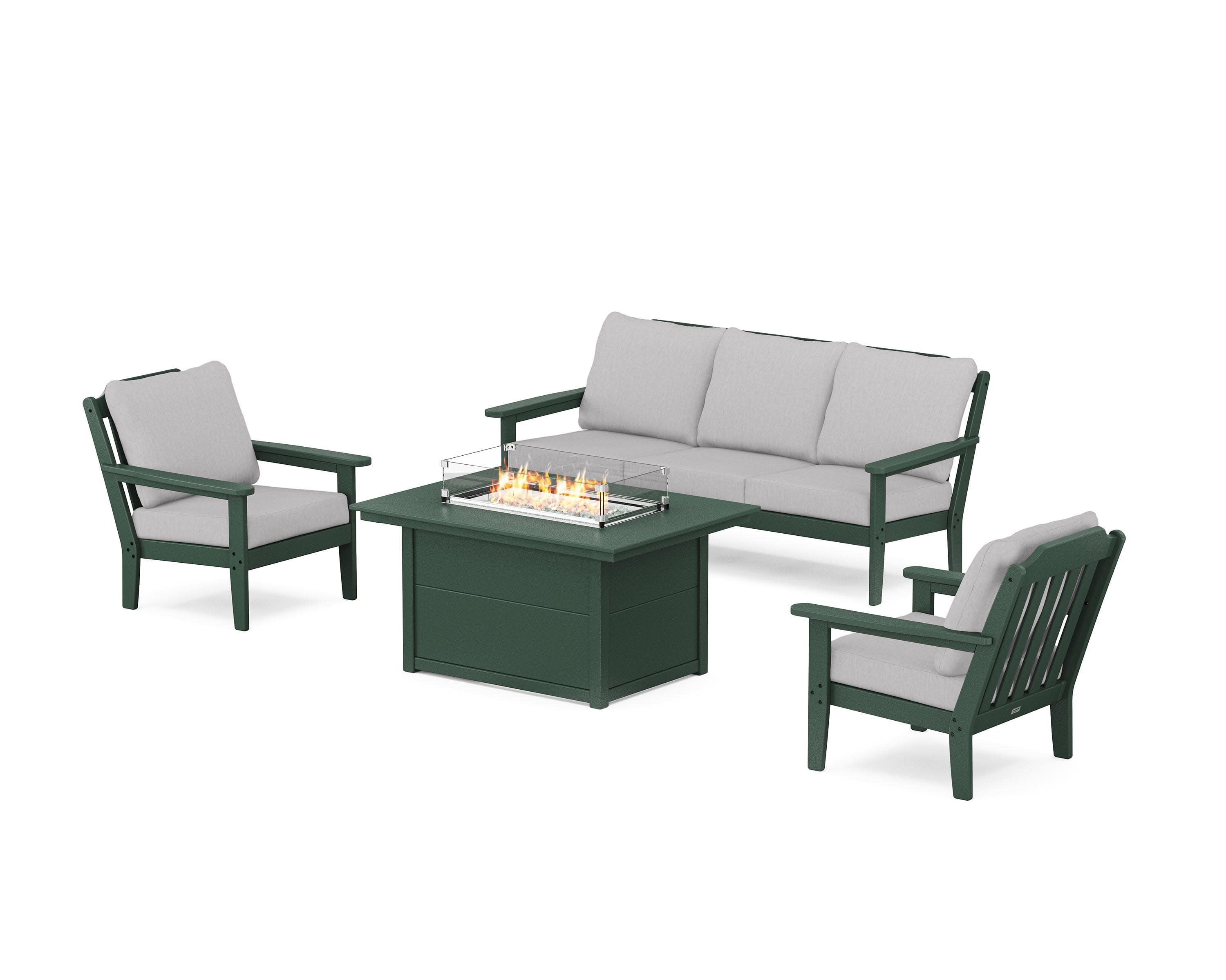 Cottage Deep Seating Fire Pit Table Set in Green / Granite