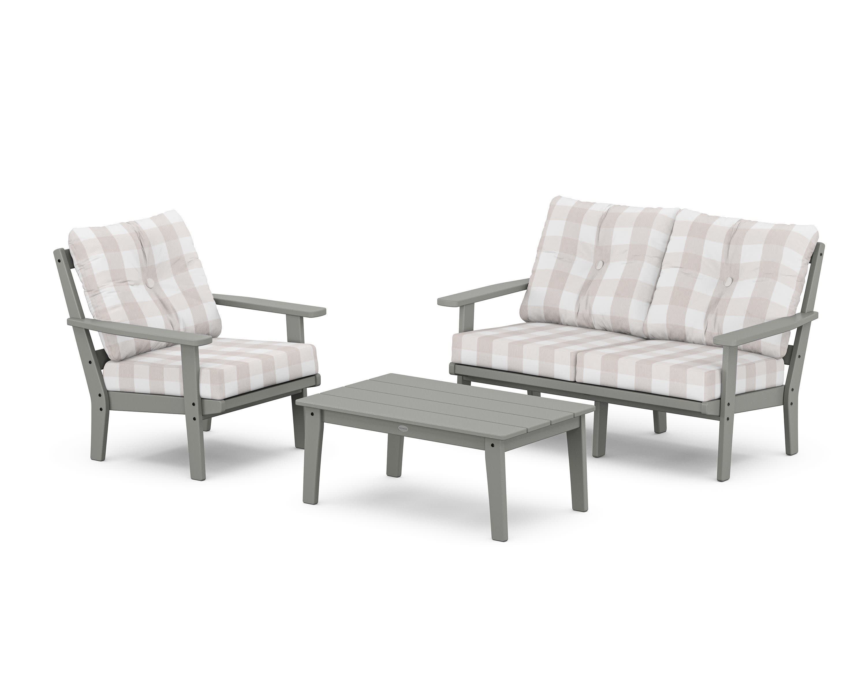 Prairie 3-Piece Deep Seating Set with Loveseat in Slate Grey / Buffalo Plaid Dune Burlap