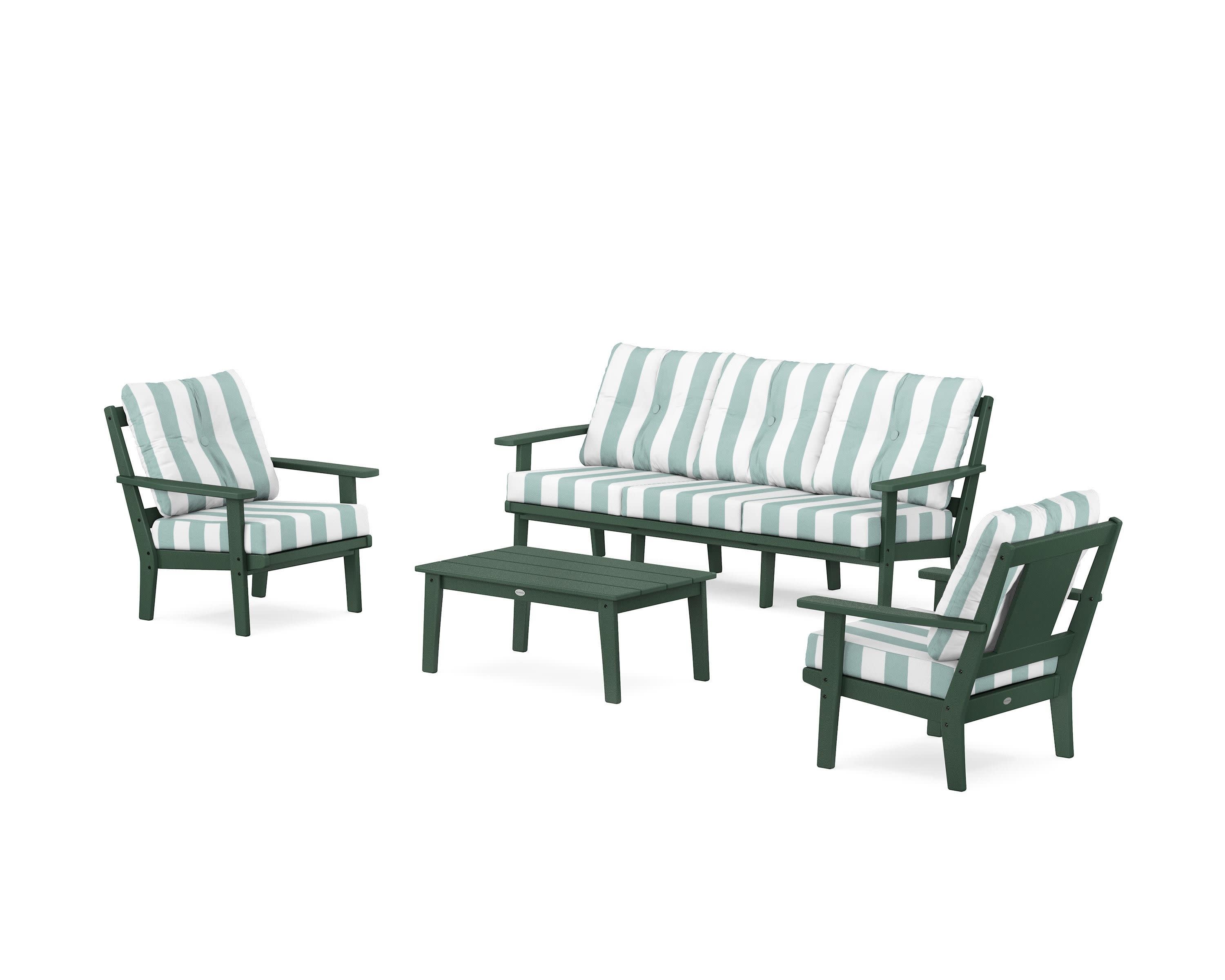 Prairie 4-Piece Deep Seating Set with Sofa in Green / Cabana Stripe Glacier Spa
