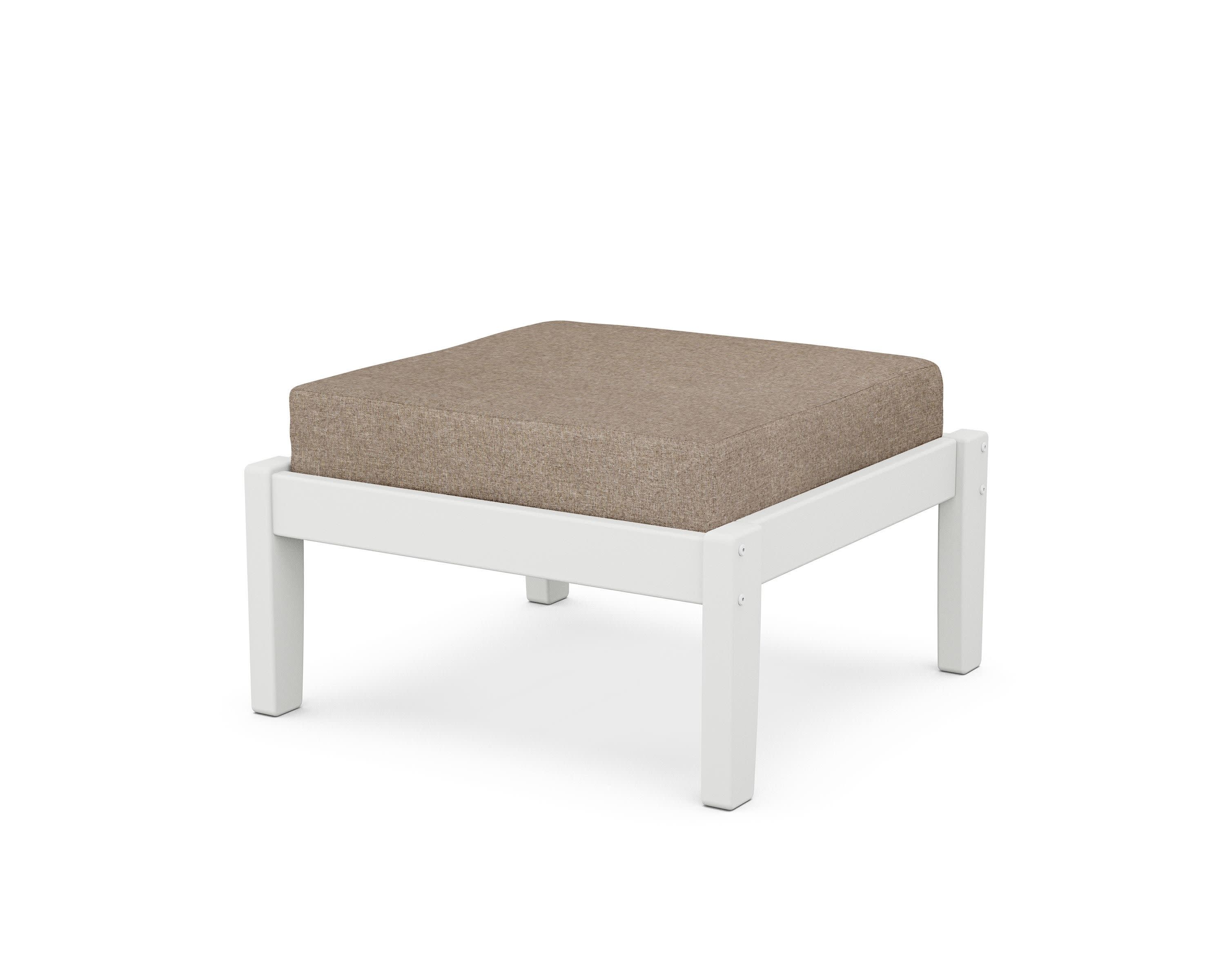 Deep Seating Ottoman in White / Spiced Burlap