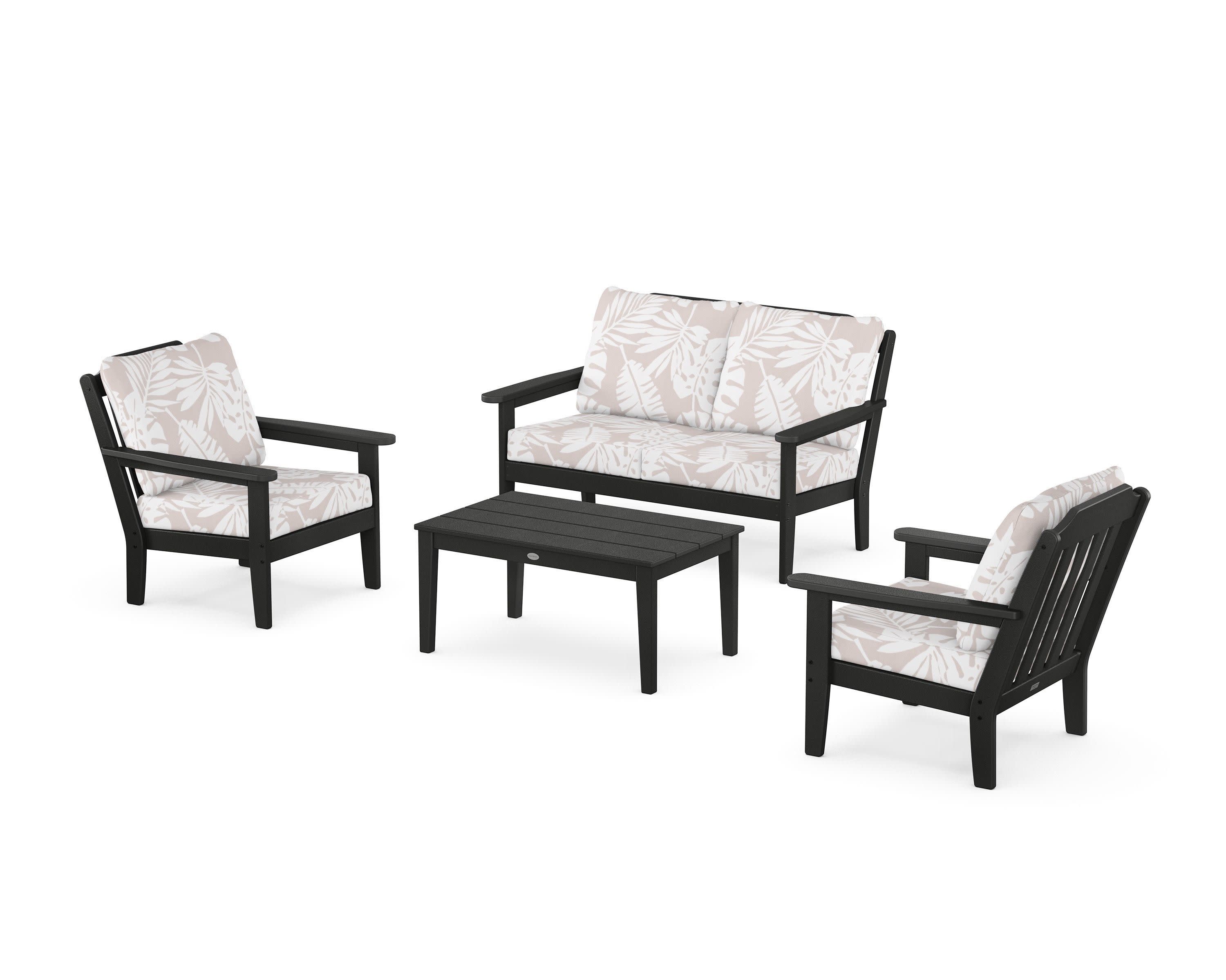 Cottage 4-Piece Deep Seating Set with Loveseat in Black / Leaf Dune Burlap