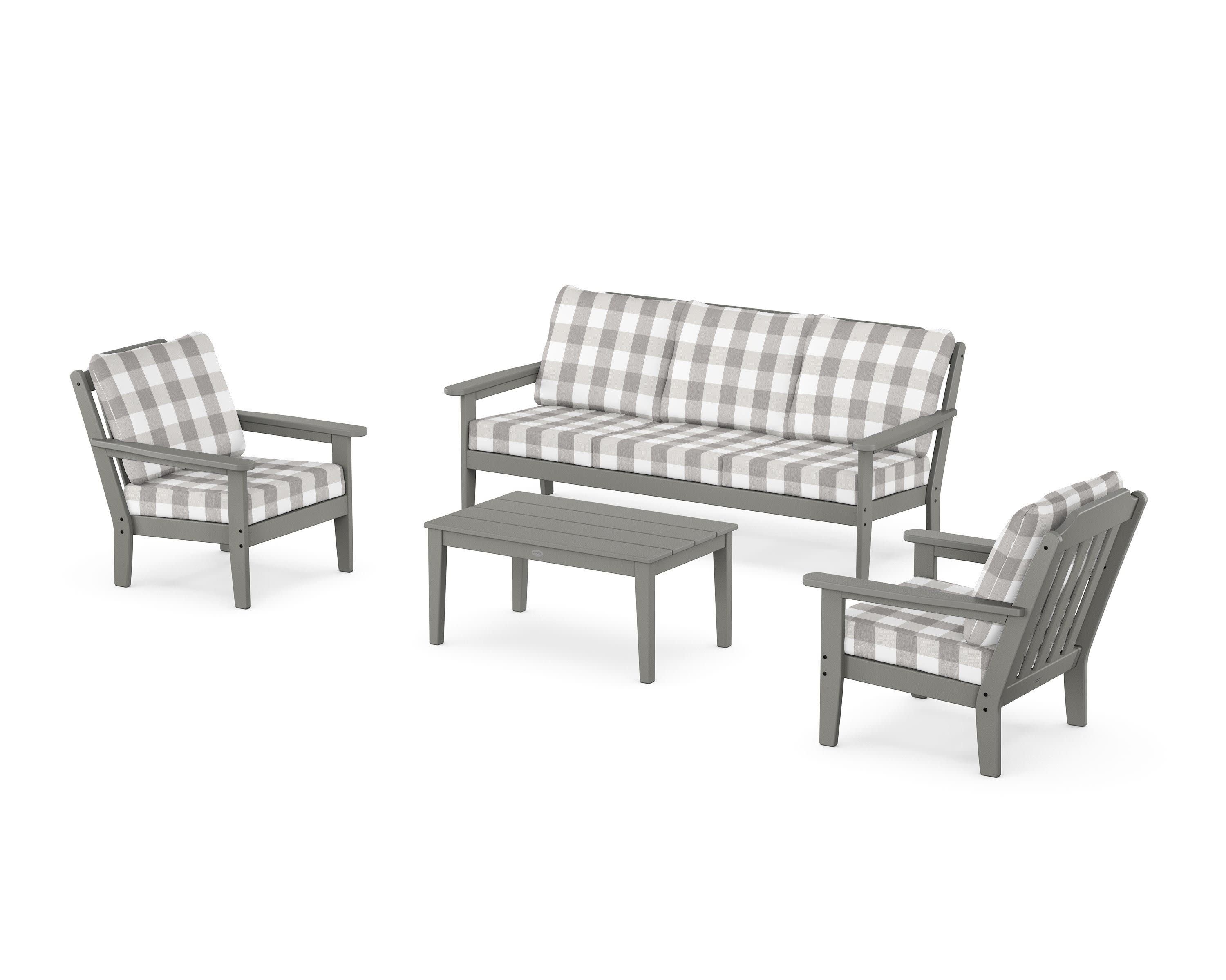 Cottage 4-Piece Deep Seating Set with Sofa in Slate Grey / Buffalo Plaid Grey Mist