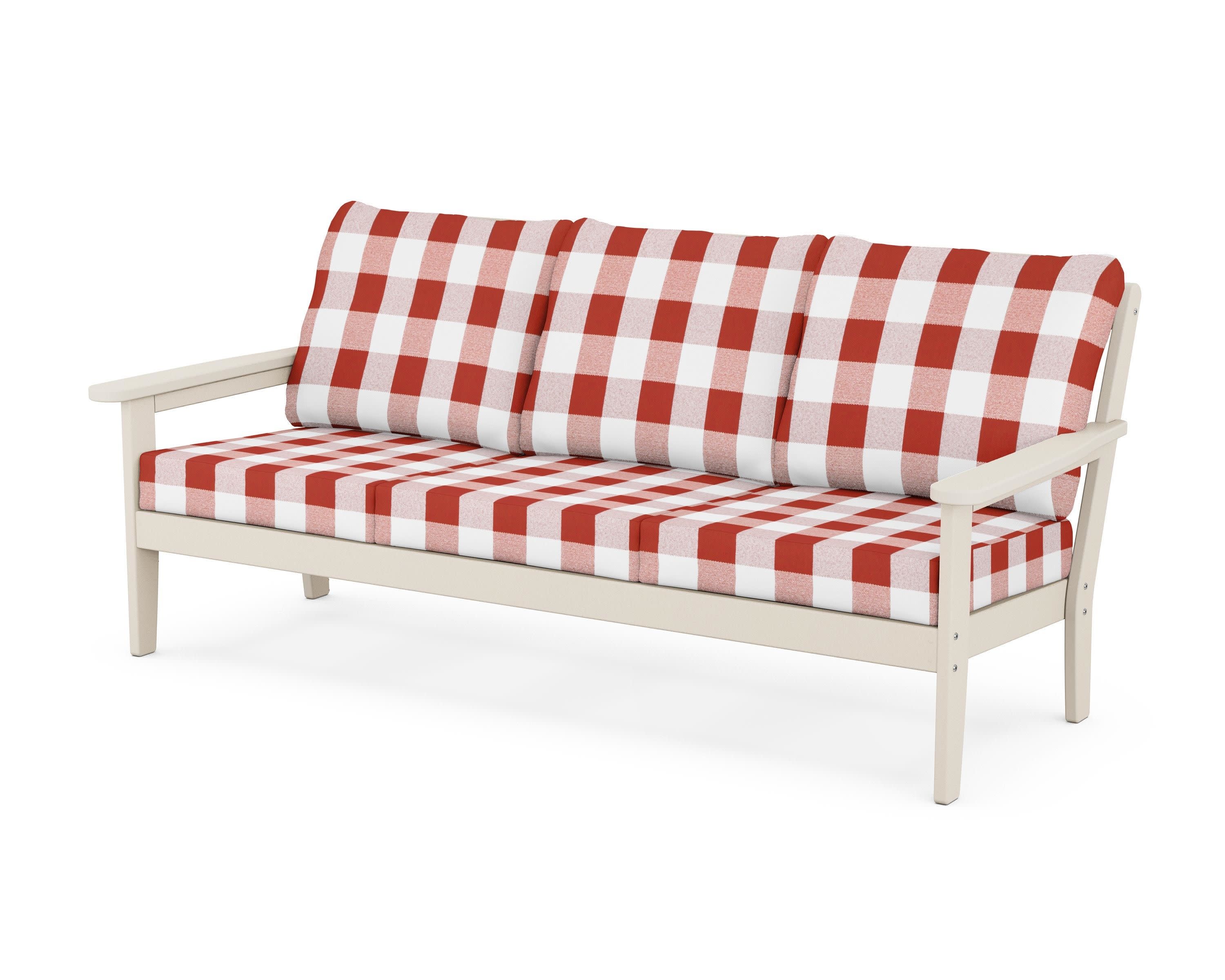 Cottage Deep Seating Sofa in Sand / Buffalo Plaid Crimson