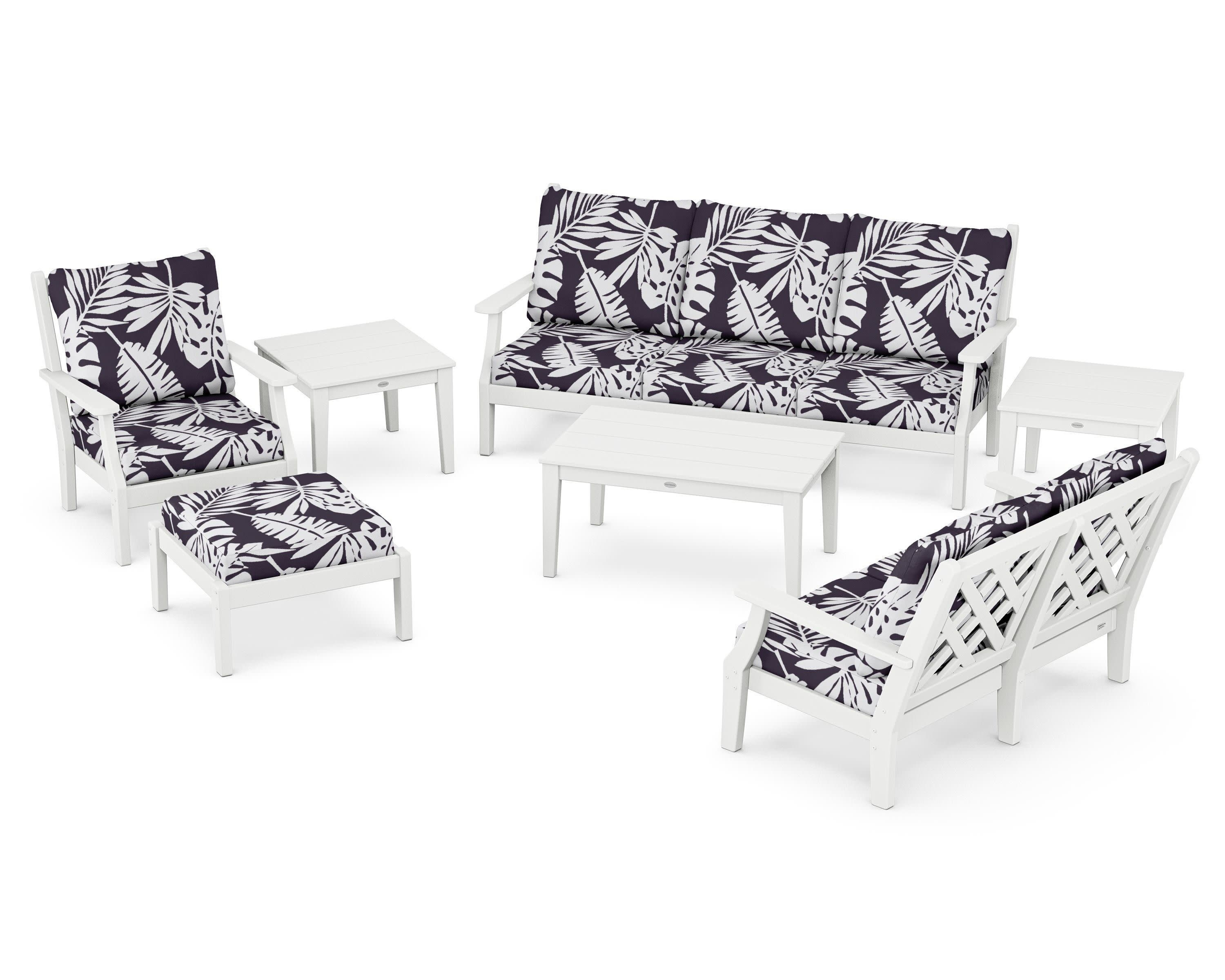 Wovendale 7-Piece Deep Seating Set in White / Leaf Navy