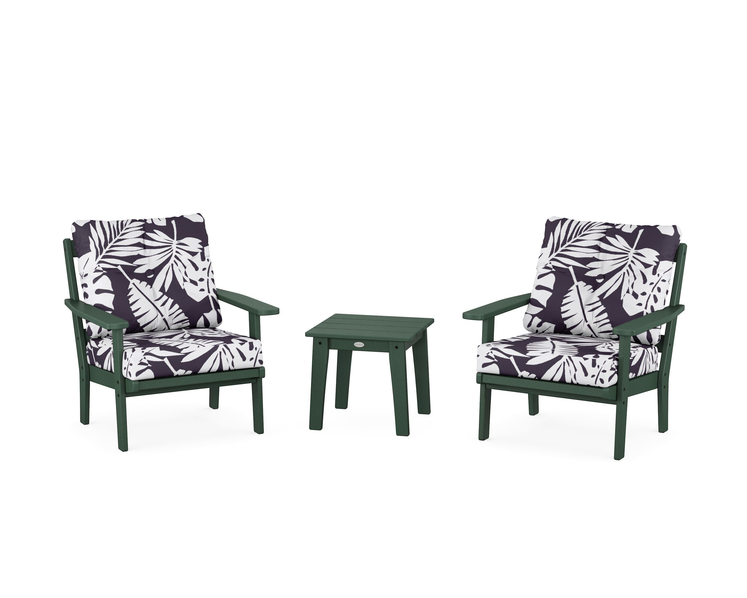 Prairie 3-Piece Deep Seating Set in Green / Leaf Navy