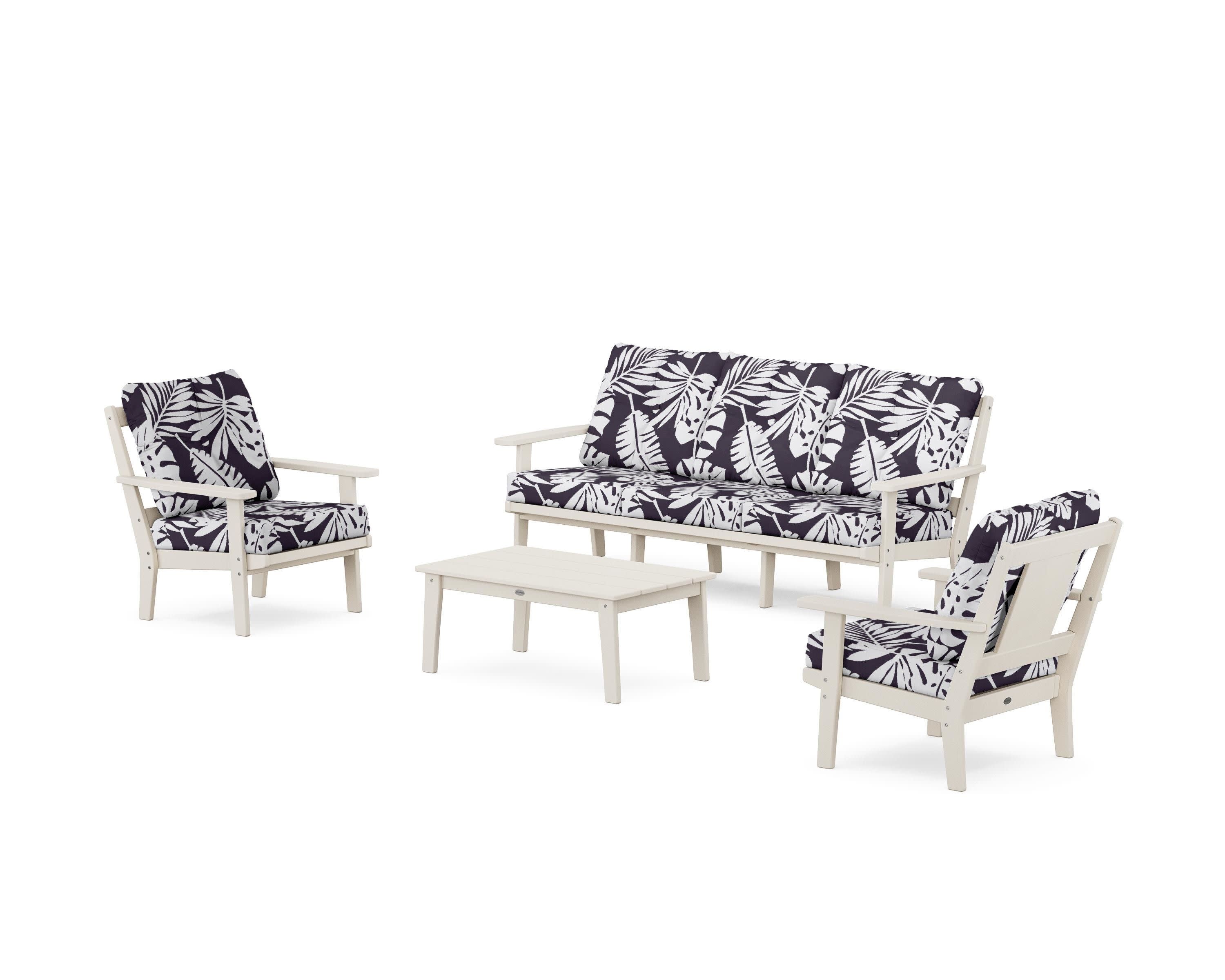 Prairie 4-Piece Deep Seating Set with Sofa in Sand / Leaf Navy