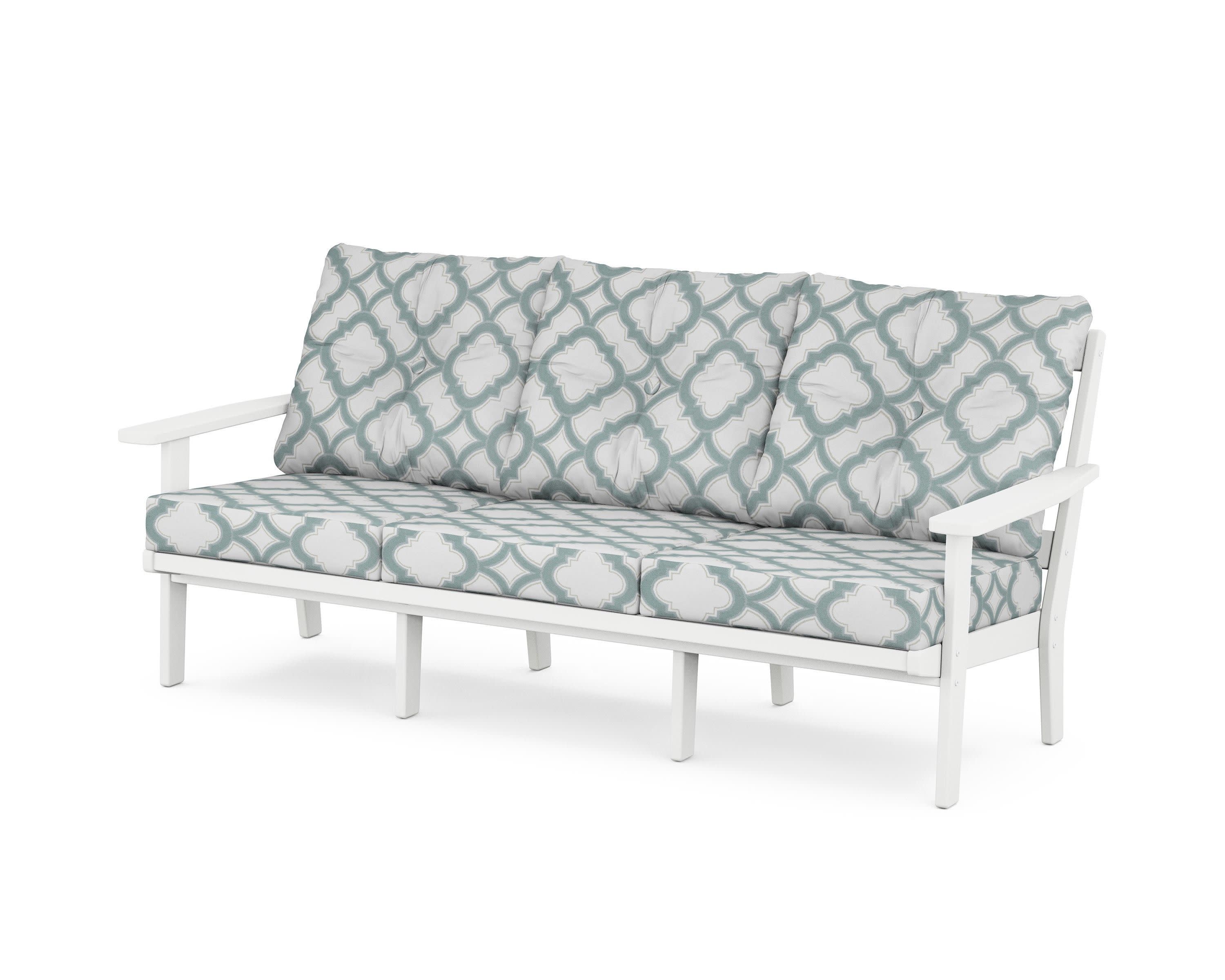 PrairieDeep Seating Sofa in White / Trellis Glacier Spa