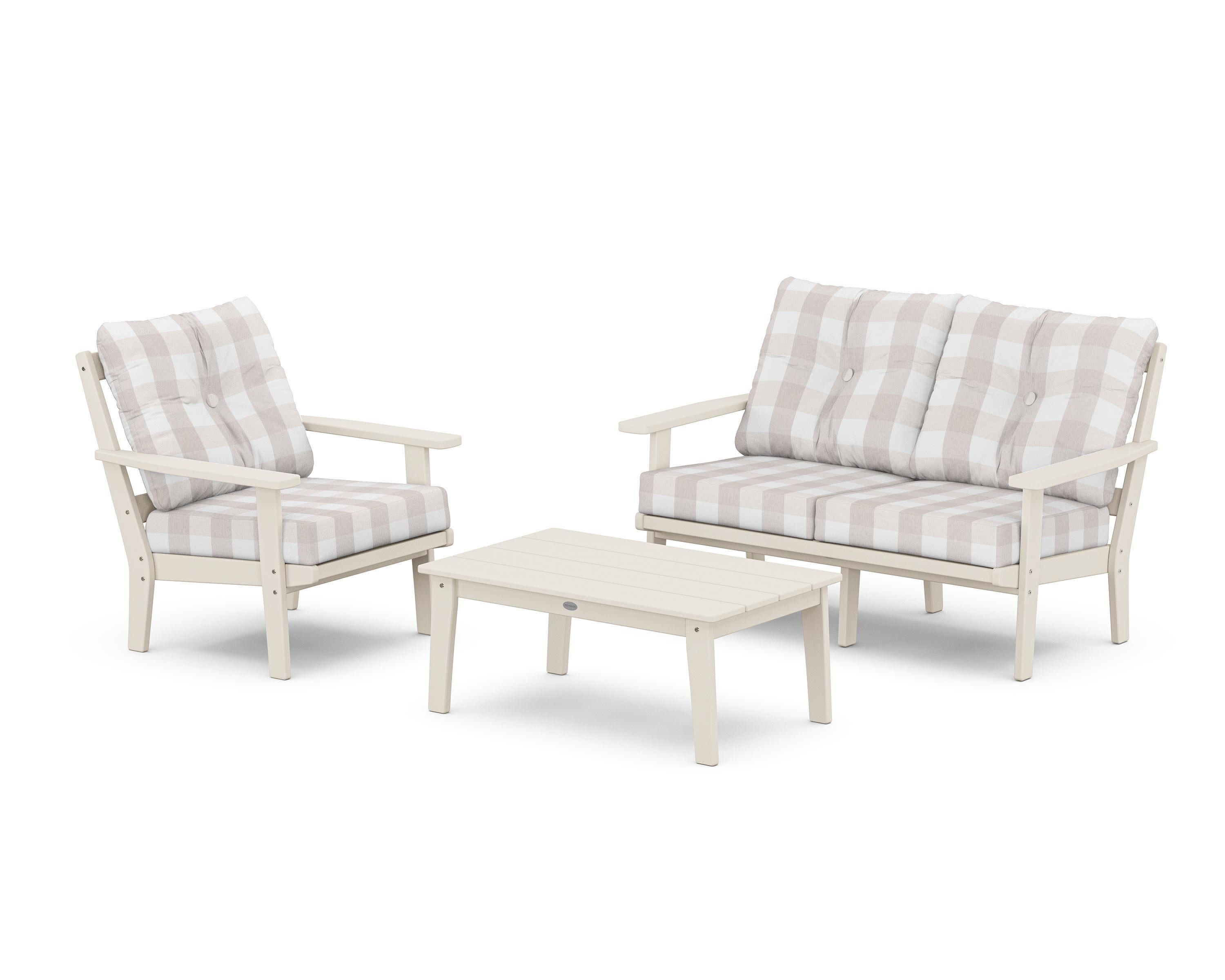 Prairie 3-Piece Deep Seating Set with Loveseat in Sand / Buffalo Plaid Dune Burlap