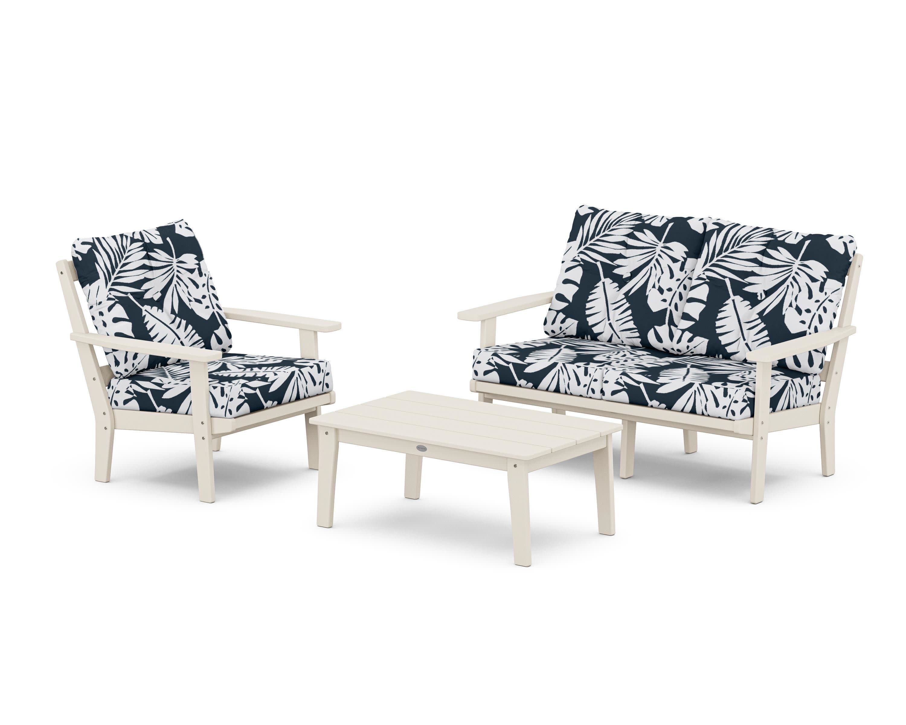 Prairie 3-Piece Deep Seating Set with Loveseat in Sand / Leaf Marine Indigo