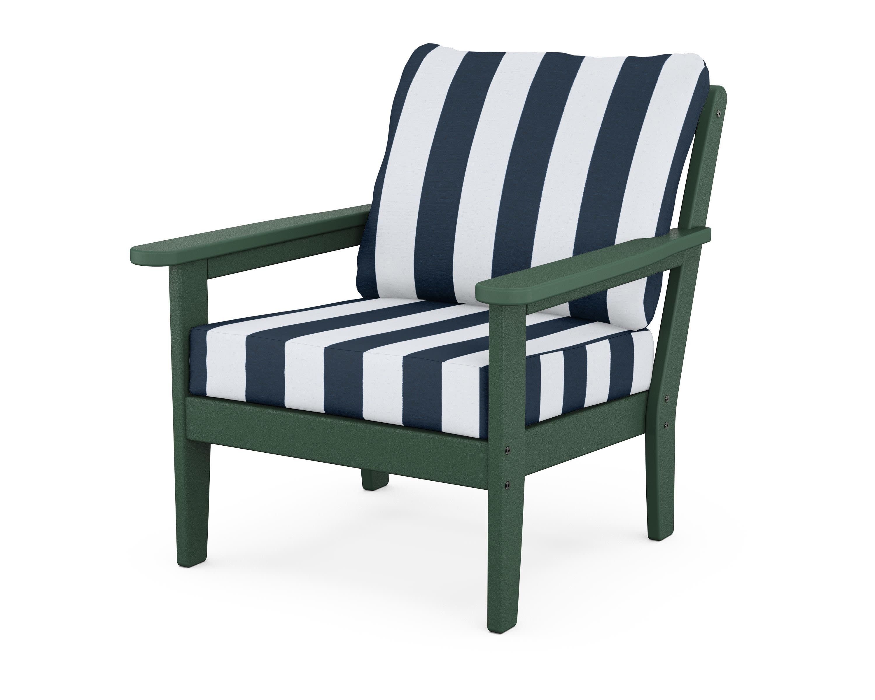 Cottage Deep Seating Chair in Green / Cabana Stripe Marine Indigo