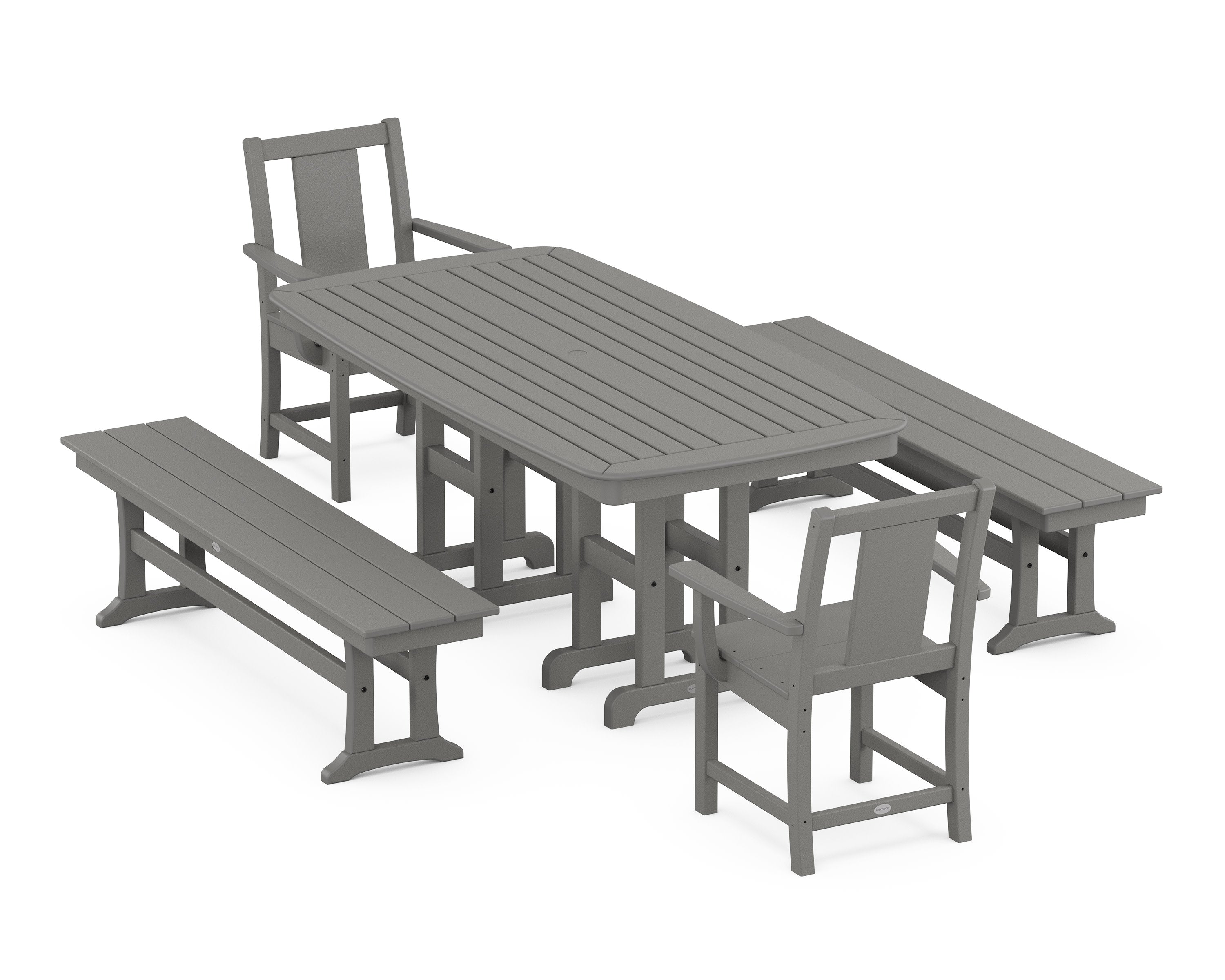Prairie 5-Piece Dining Set with Benches in Slate Grey