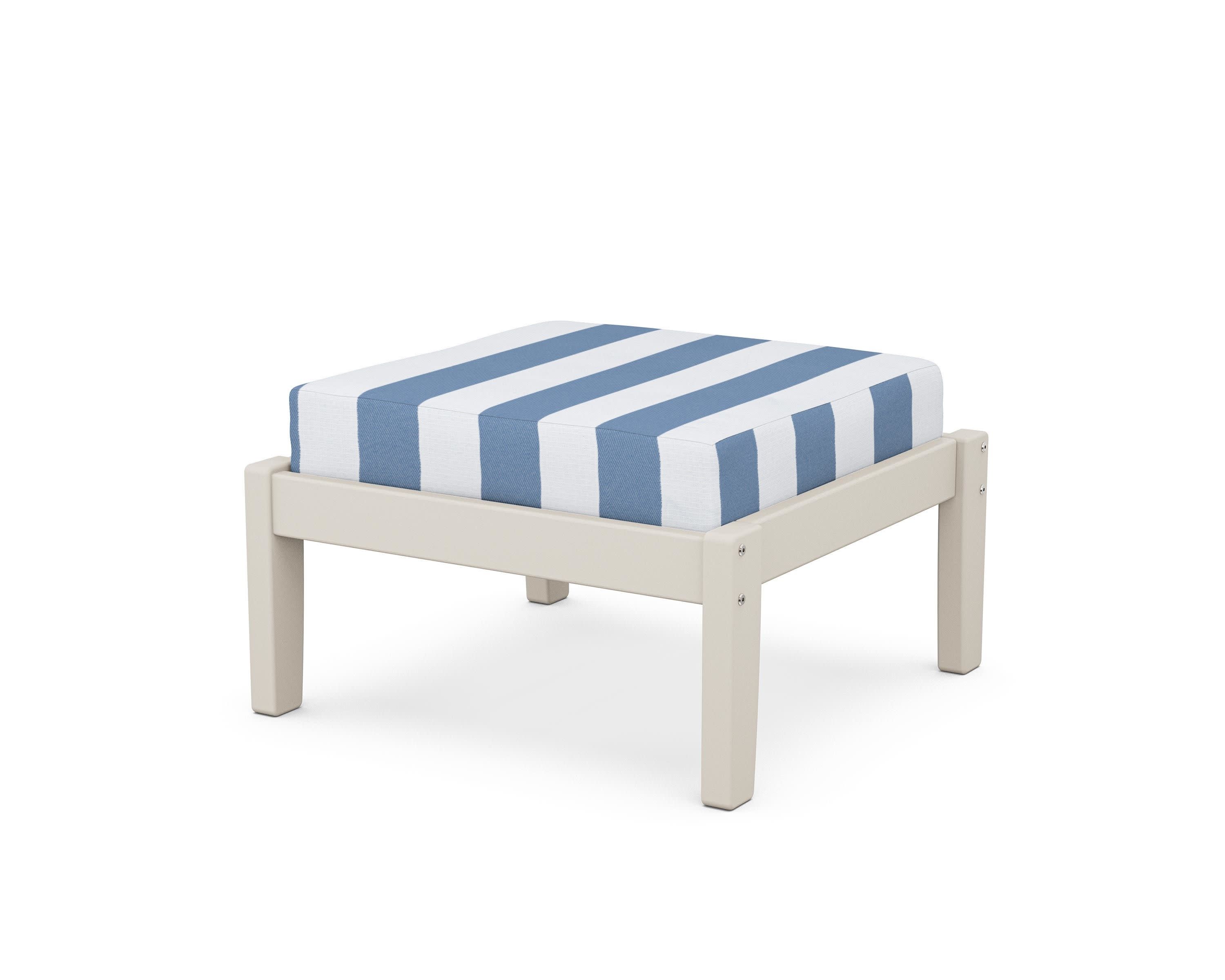 Deep Seating Ottoman in Sand / Cabana Stripe Sky Blue