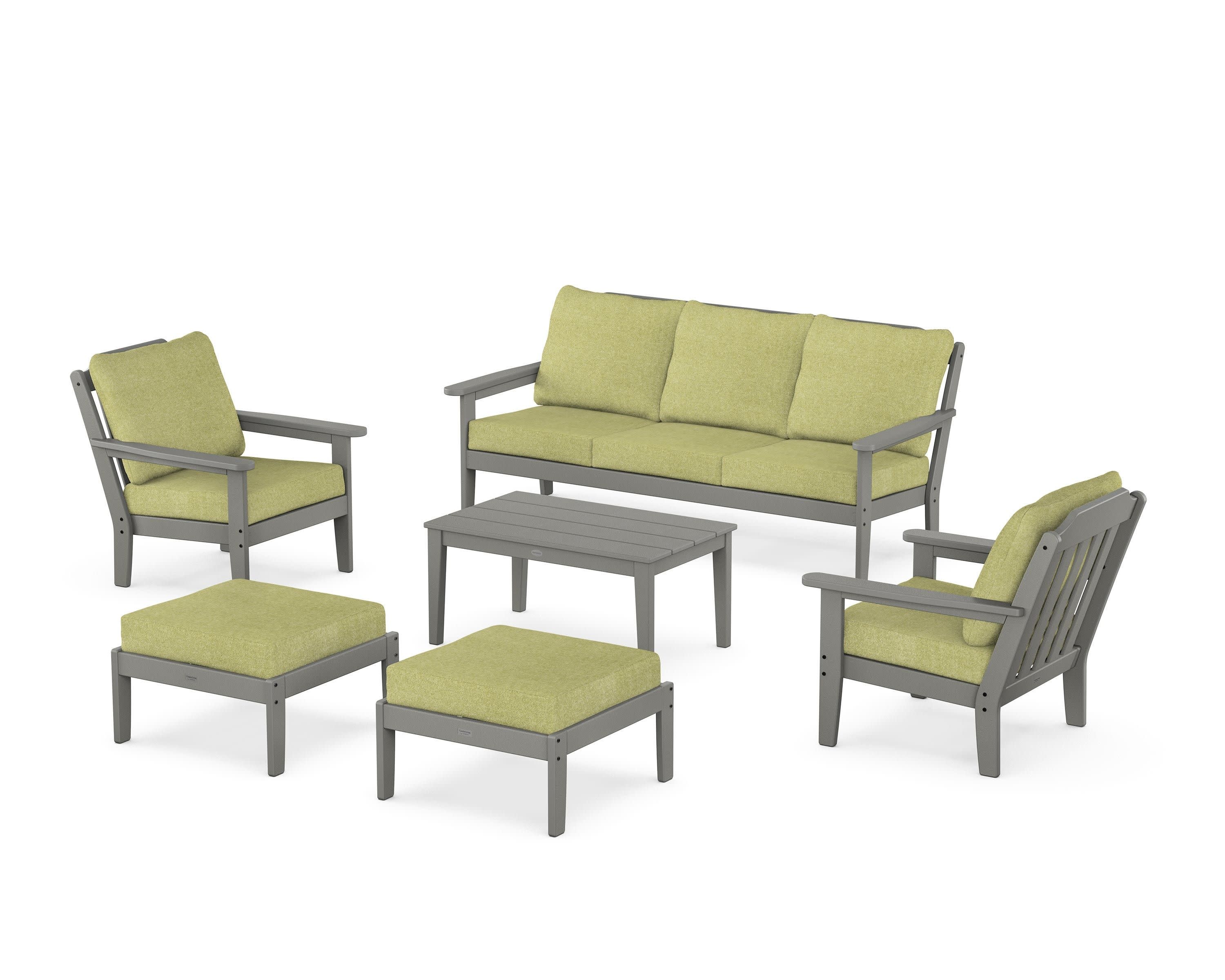 Cottage 6-Piece Lounge Sofa Set in Slate Grey / Chartreuse Boucle
