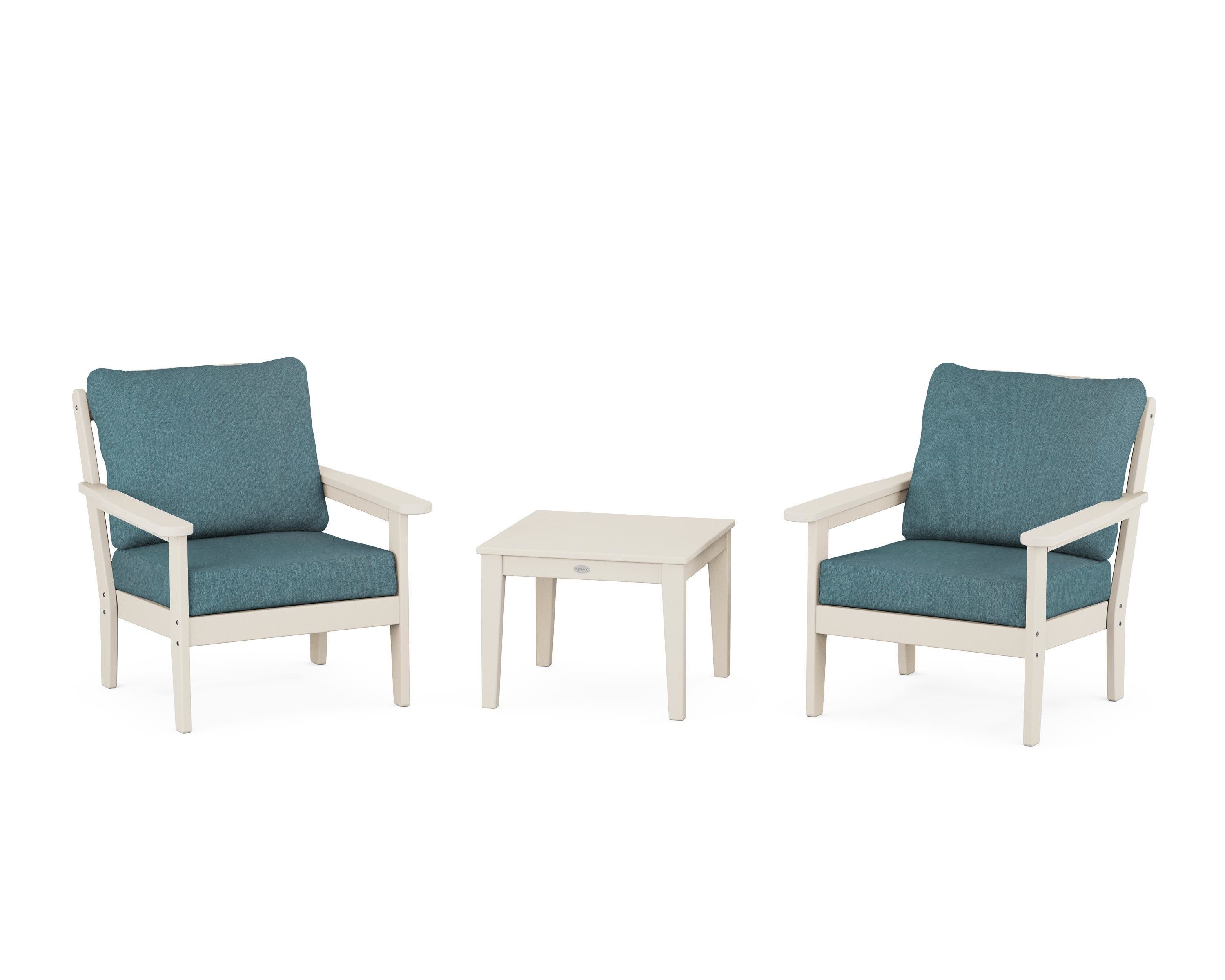 Cottage 3-Piece Deep Seating Set in Sand / Ocean Teal