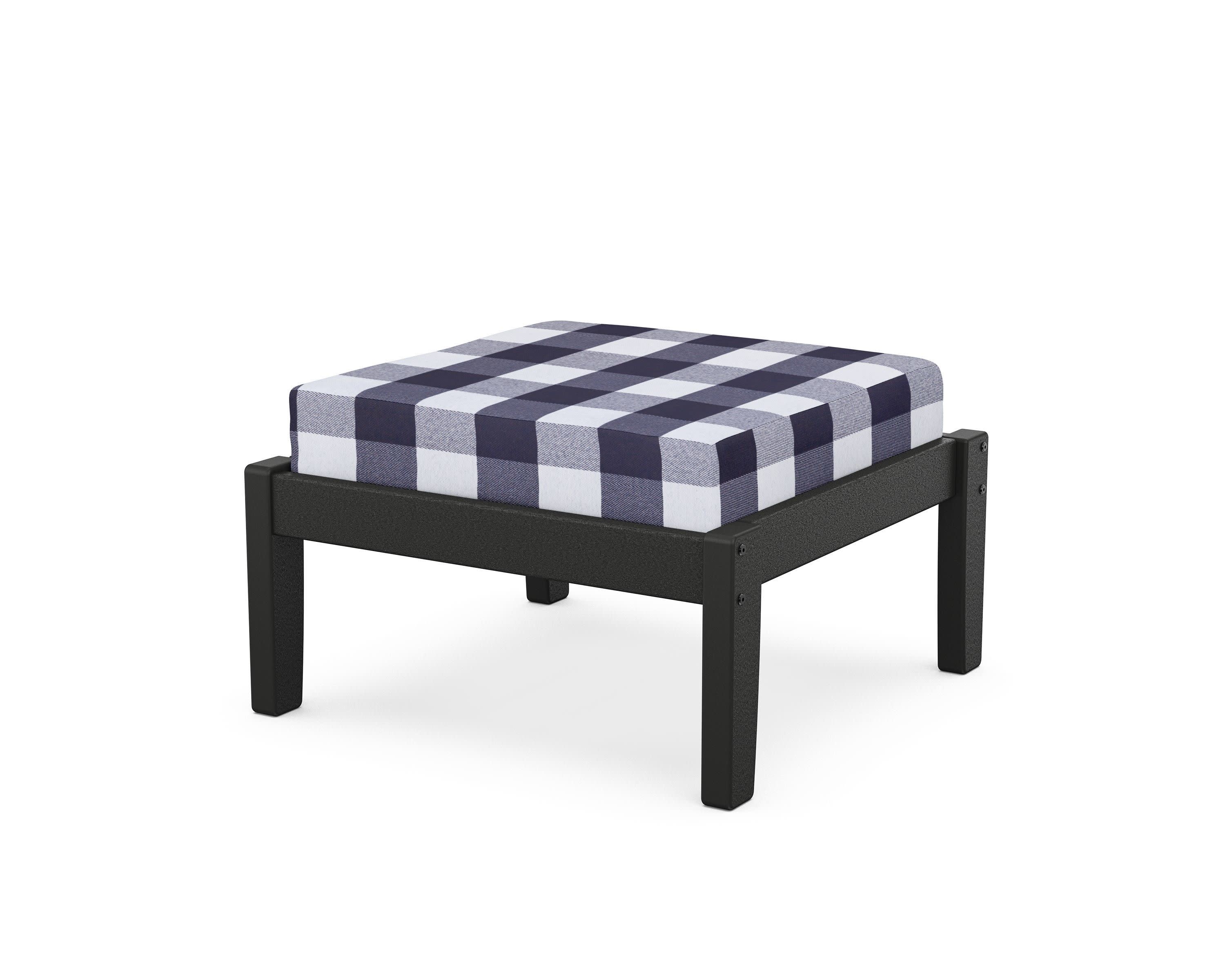 Deep Seating Ottoman in Black / Buffalo Plaid Navy