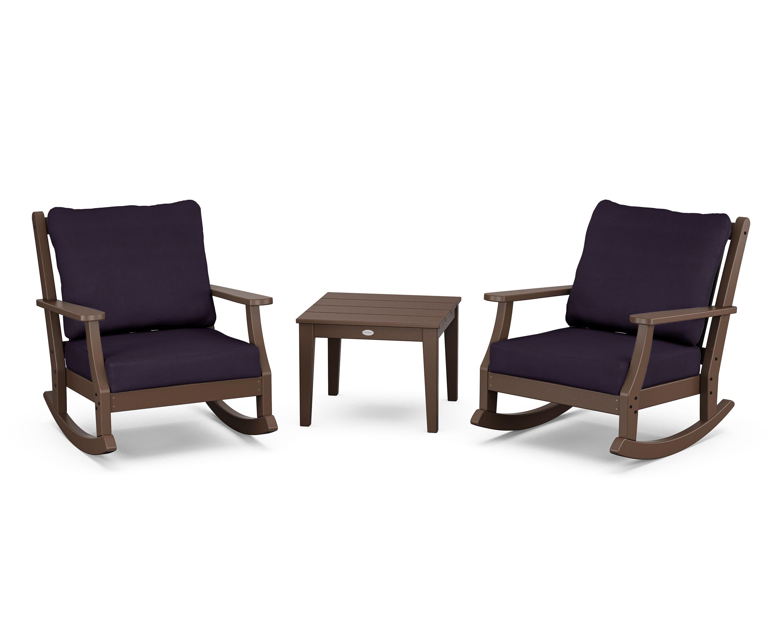 Wovendale 3-Piece Deep Seating Rocker Set in Mahogany / Navy Linen