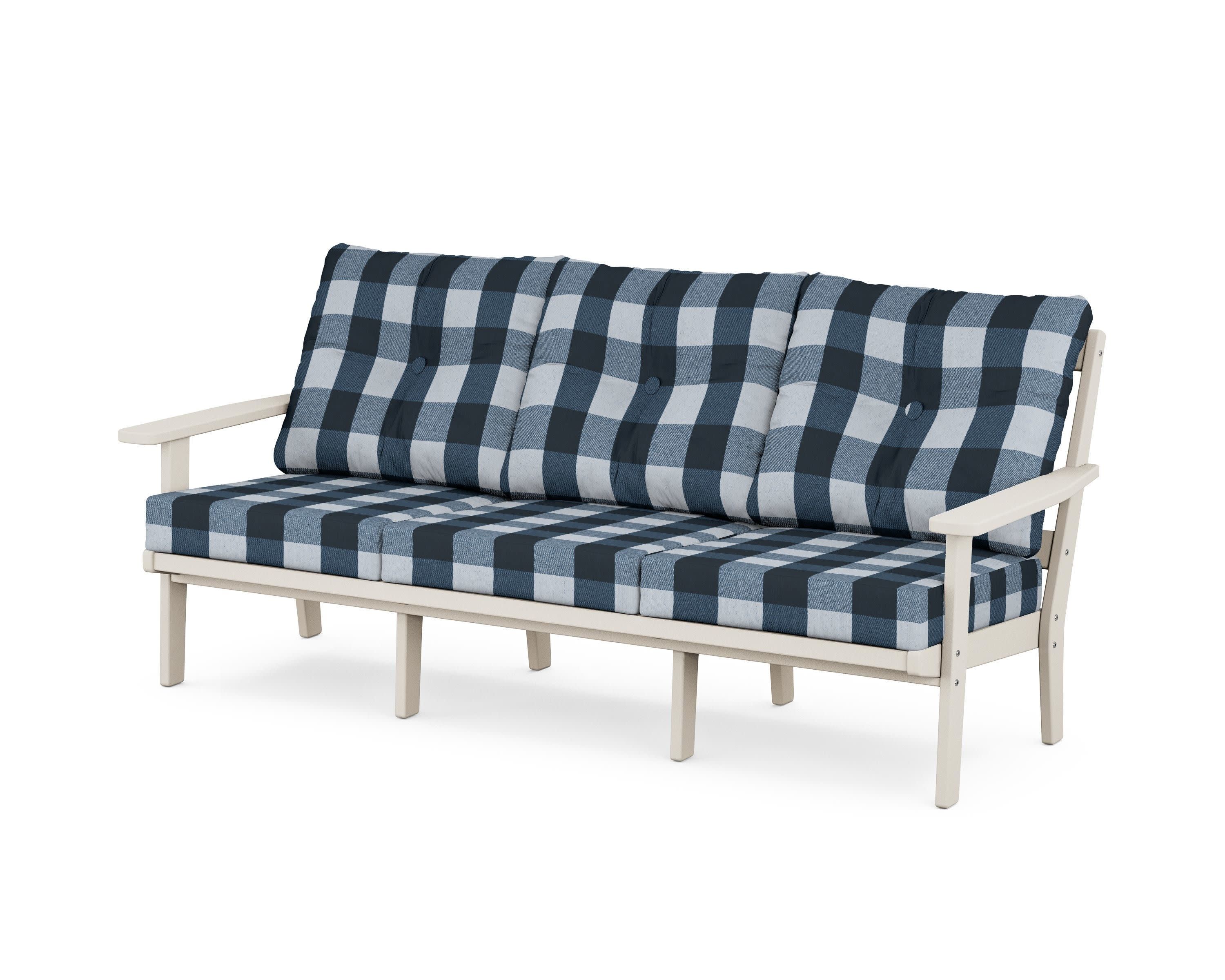 PrairieDeep Seating Sofa in Sand / Buffalo Plaid Marine Indigo