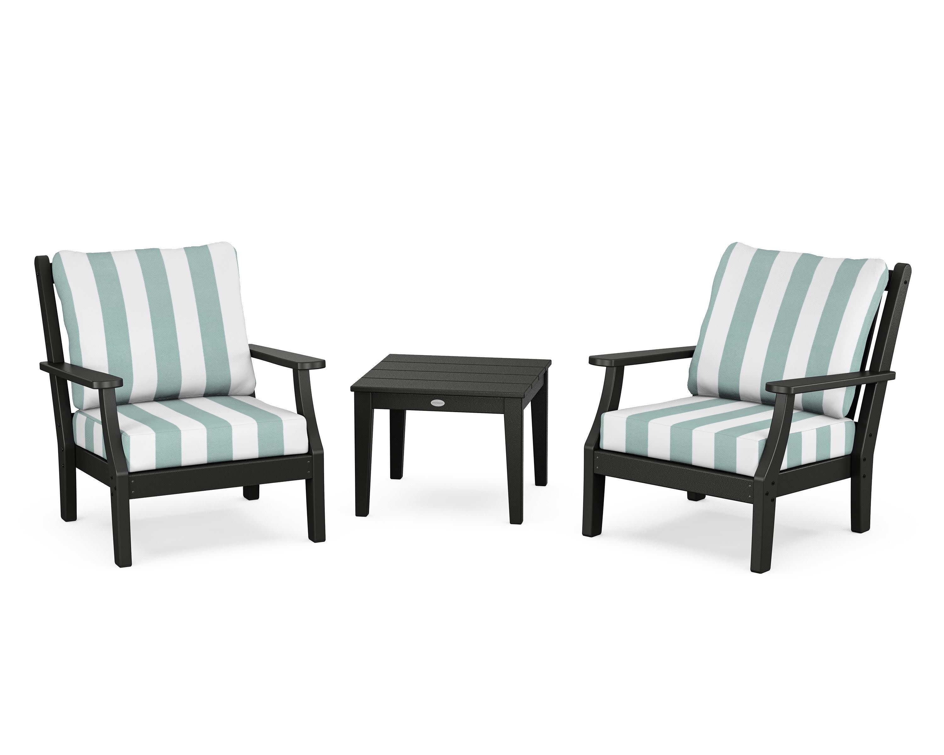 Wovendale 3-Piece Deep Seating Set in Black / Cabana Stripe Glacier Spa