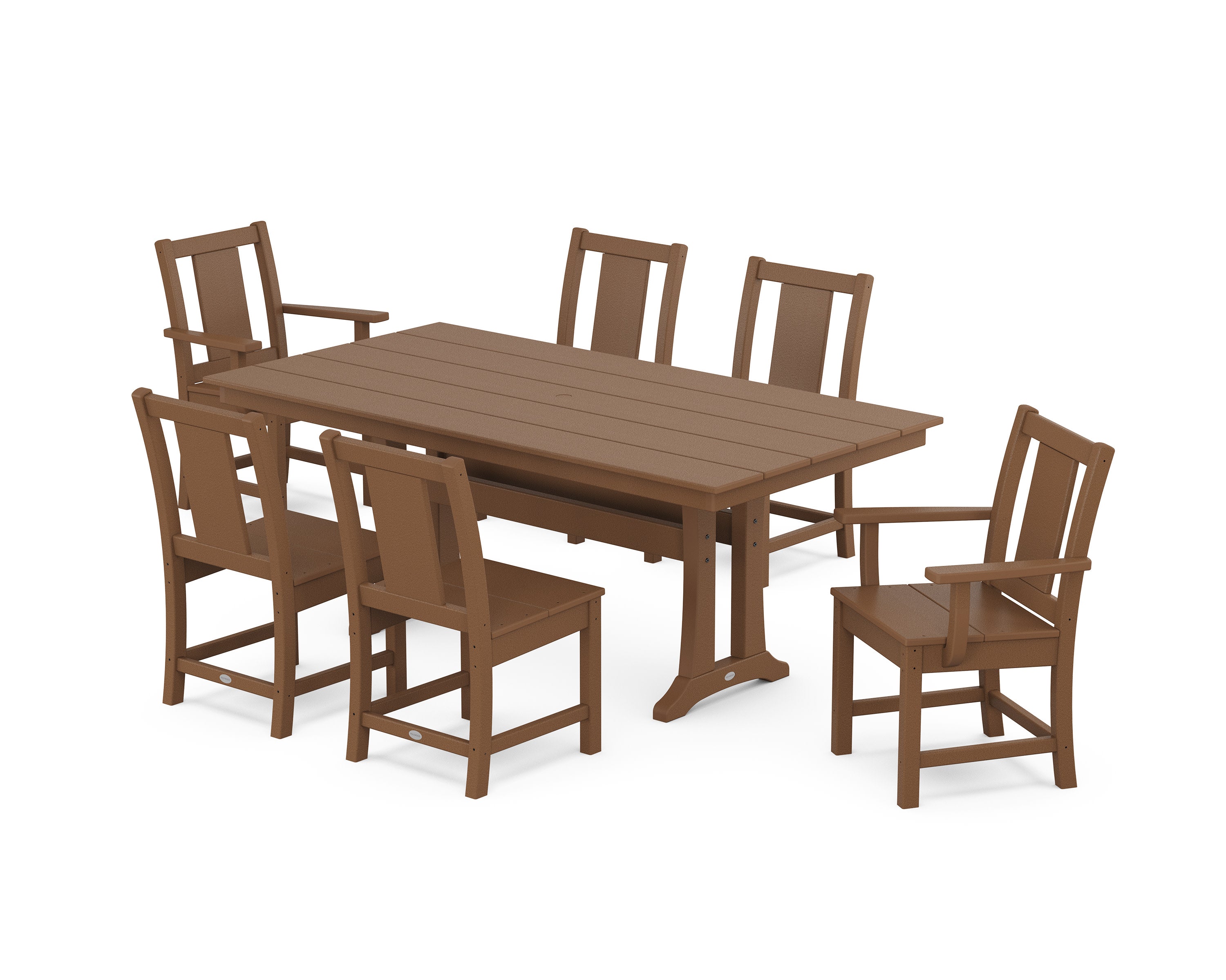 Prairie 7-Piece Farmhouse Dining Set with Trestle Legs in Teak