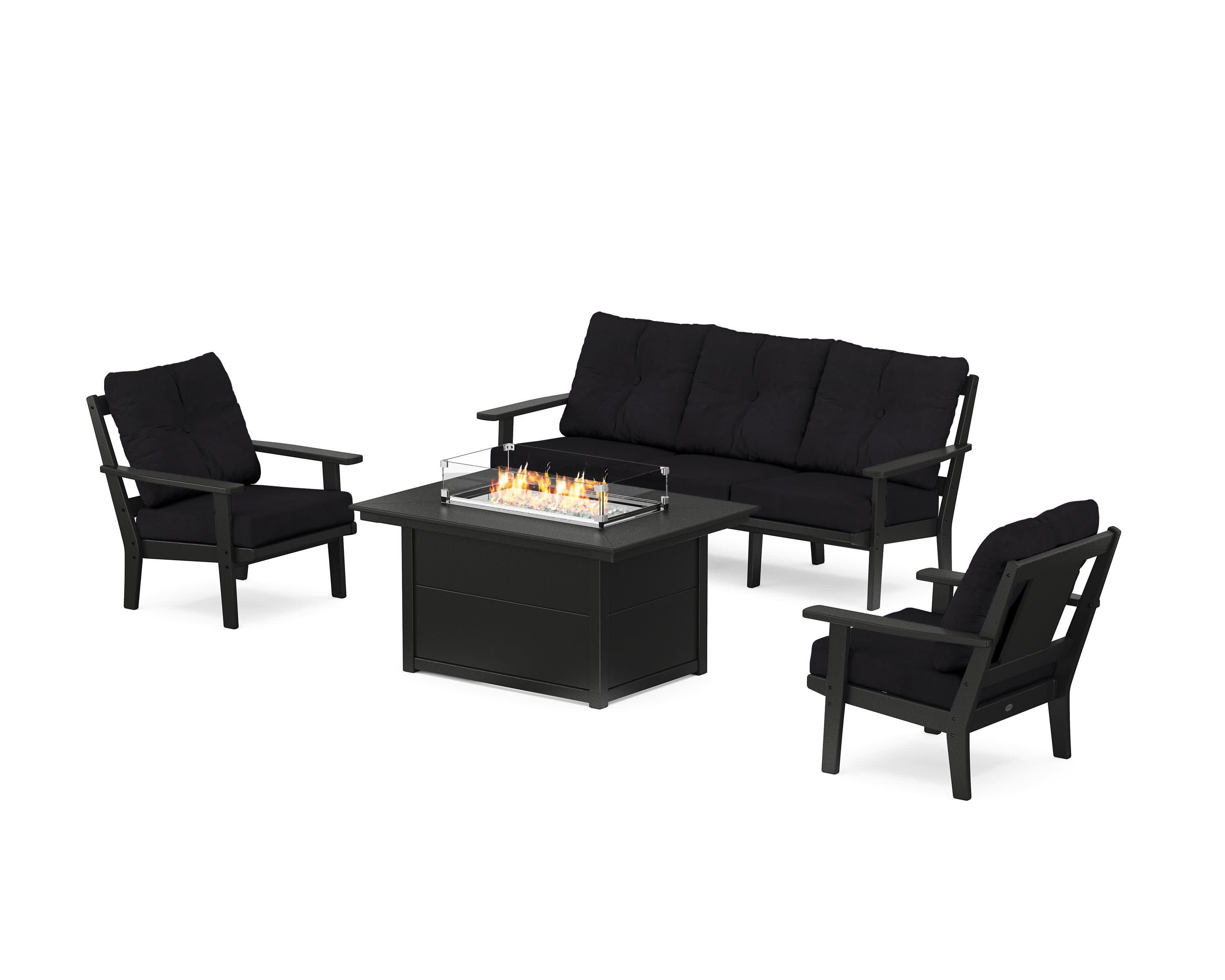 Prairie Deep Seating Fire Pit Table Set in Black / Midnight Linen