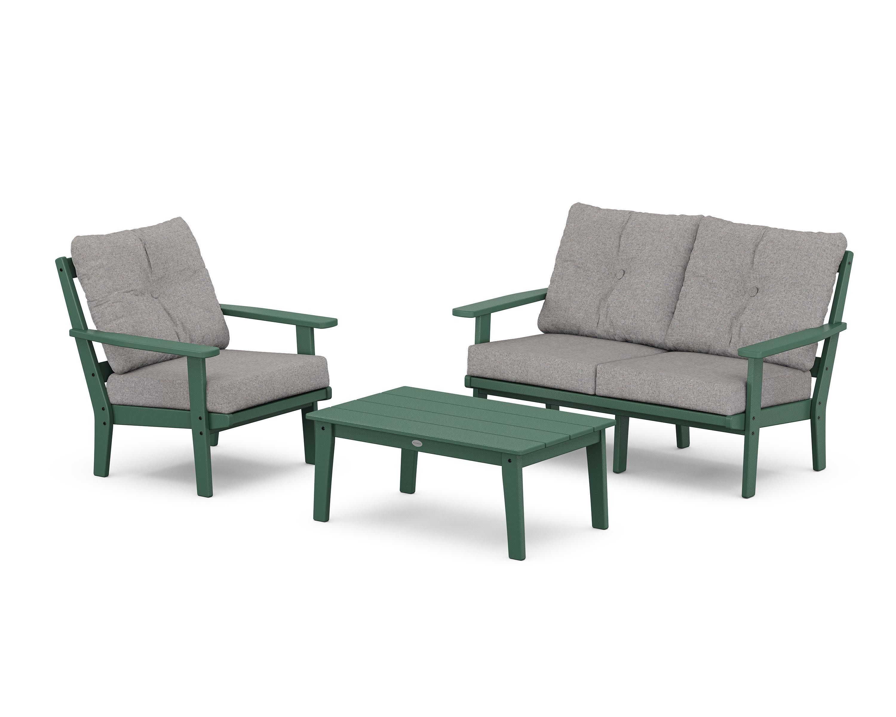 Prairie 3-Piece Deep Seating Set with Loveseat in Green / Grey Mist