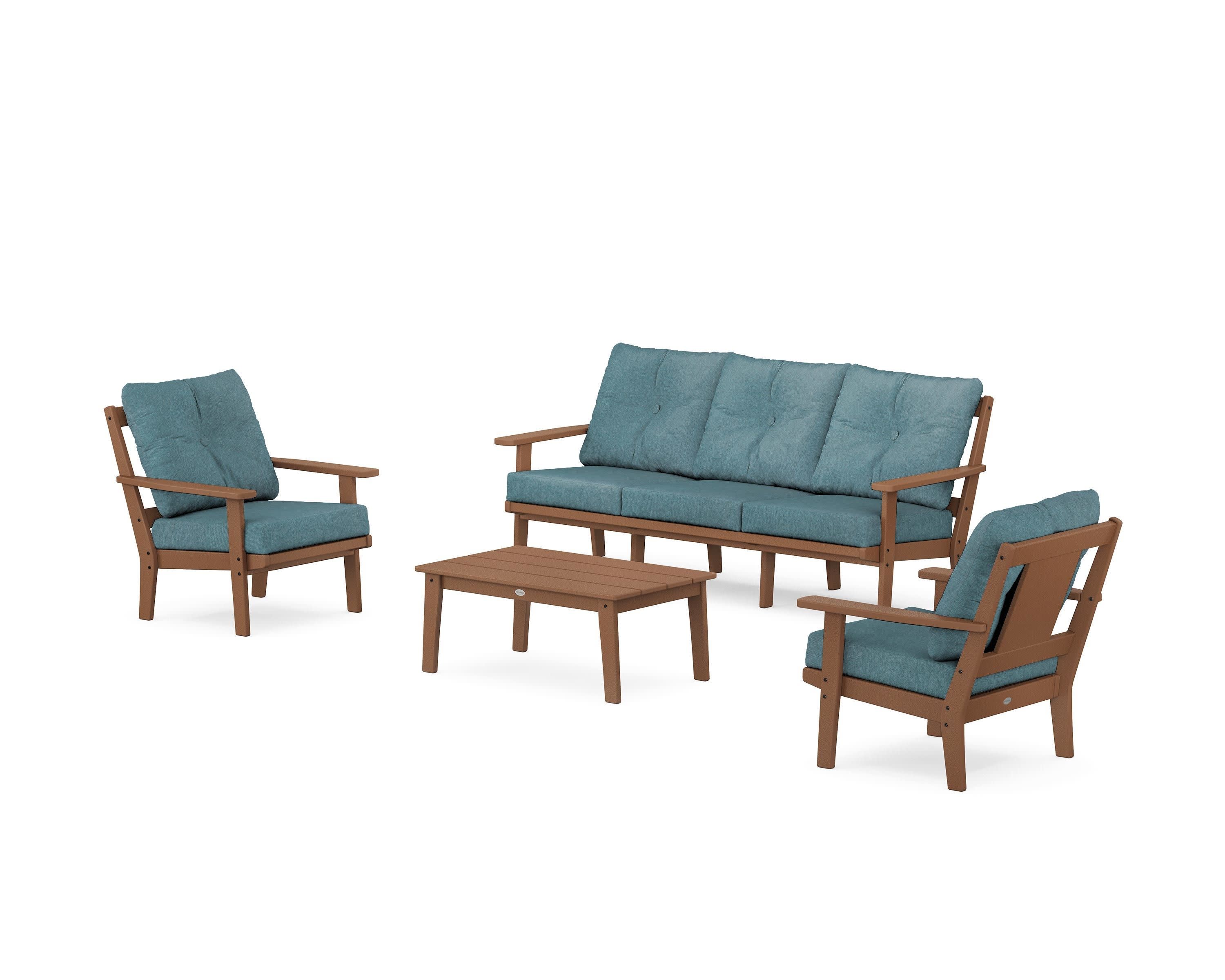 Prairie 4-Piece Deep Seating Set with Sofa in Teak / Ocean Teal