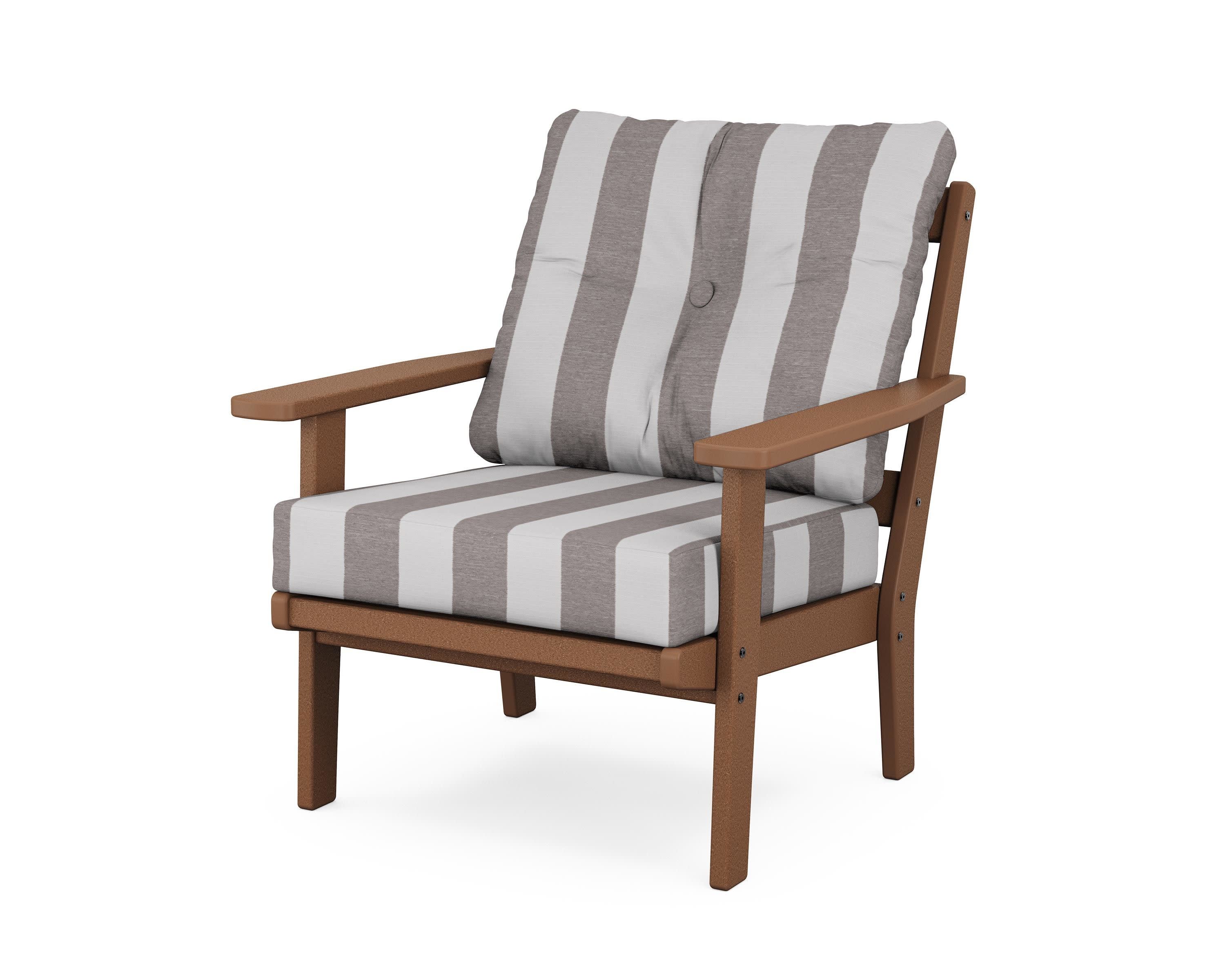 Prairie Deep Seating Chair in Teak / Cabana Stripe Grey Mist