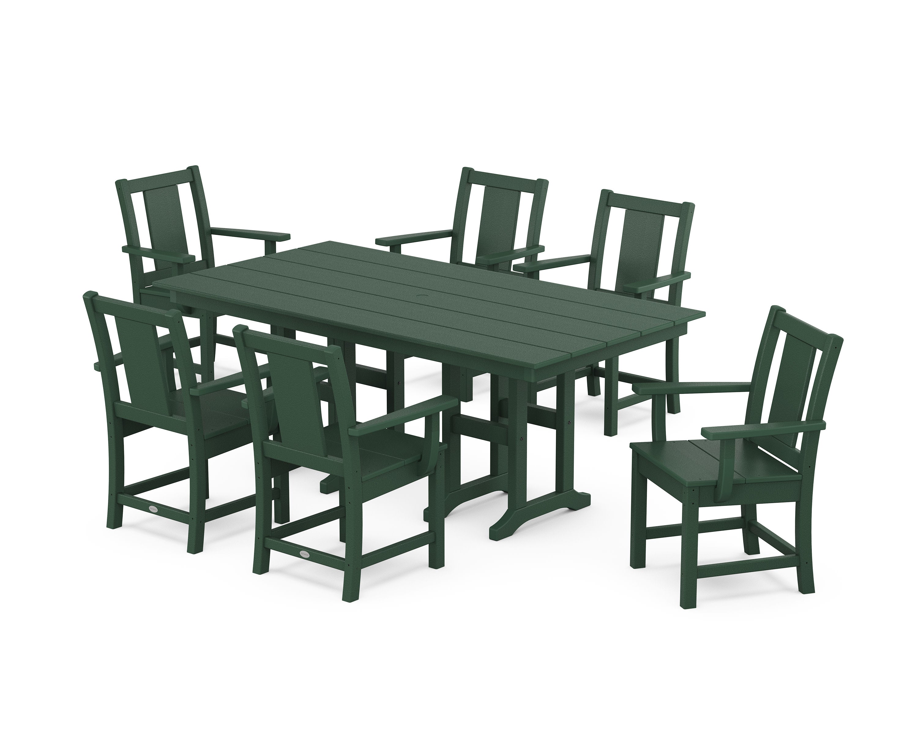 Prairie Arm Chair 7-Piece Farmhouse Dining Set in Green